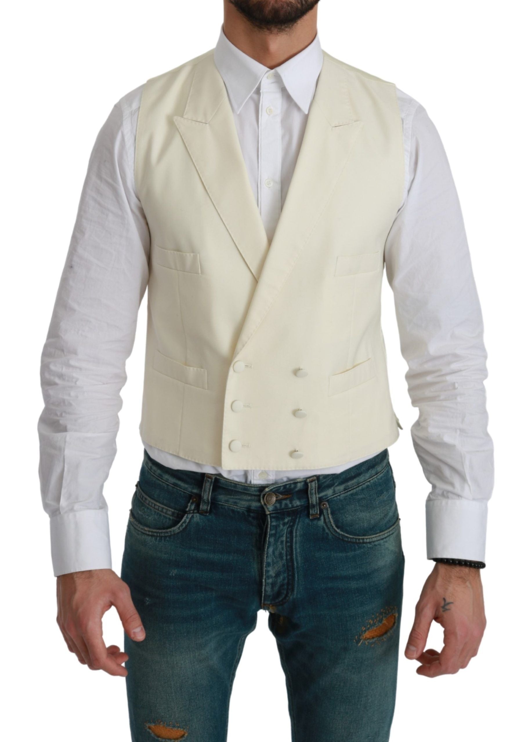 Dolce & Gabbana Elegant Cream Wool Dress Men's Vest