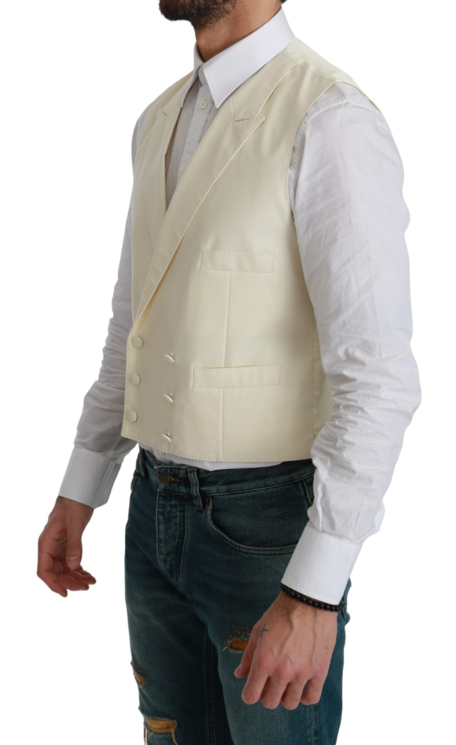 Dolce & Gabbana White Waistcoat Formal Wool Men's Vest