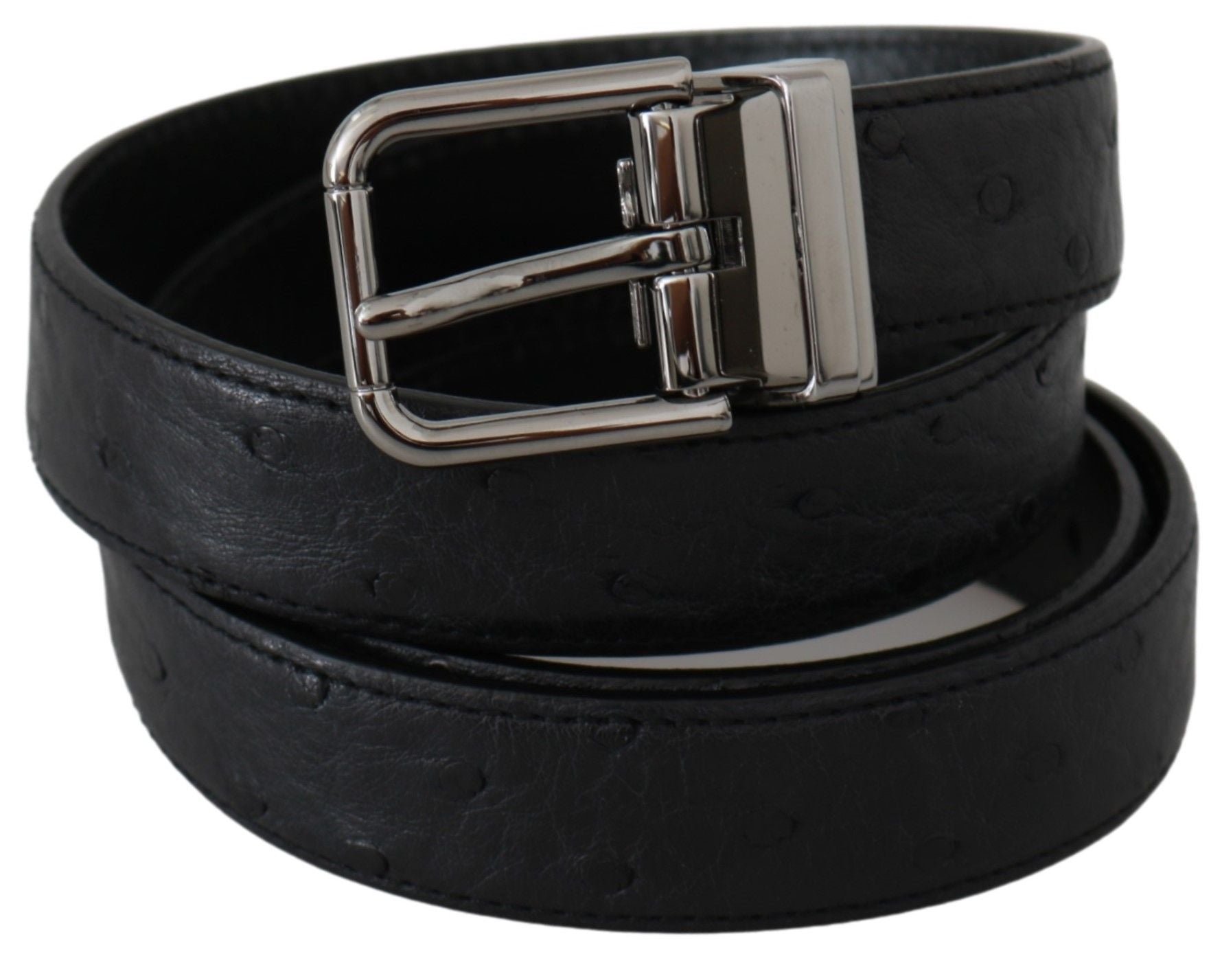 Dolce & Gabbana Black Exotic Skin Pattern Silver Buckle Men's Belt