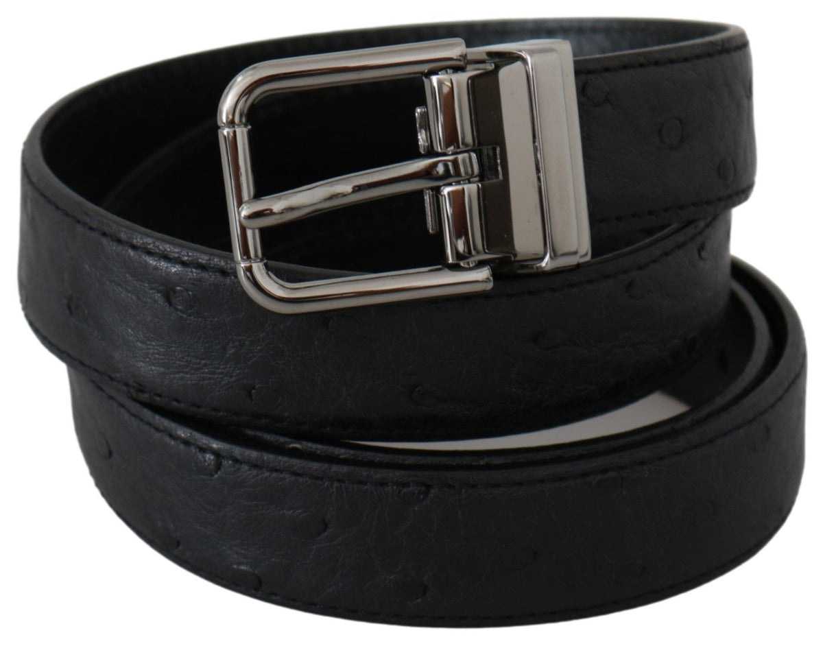 Dolce & Gabbana Black Exotic Skin Pattern Silver Buckle Men's Belt