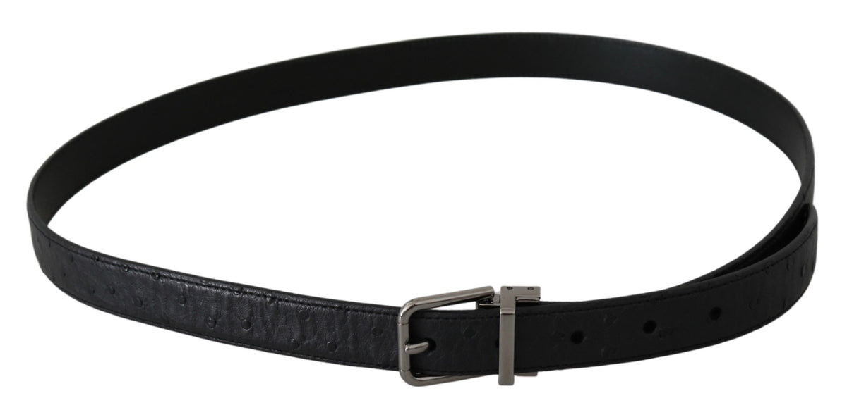 Dolce & Gabbana Black Exotic Skin Pattern Silver Buckle Men's Belt