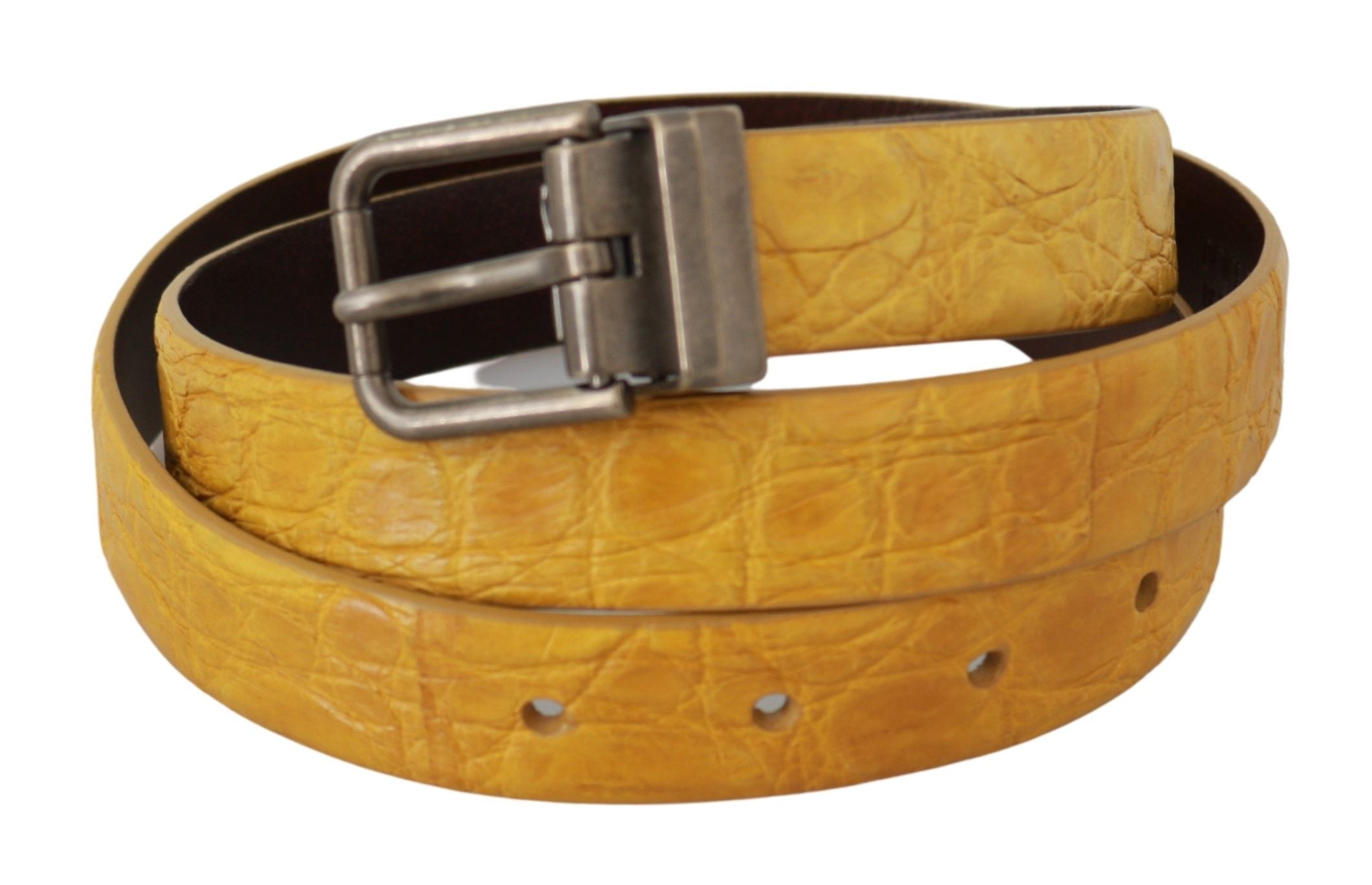 Dolce & Gabbana Yellow Exotic Skin Leather Grey Buckle Men's Belt