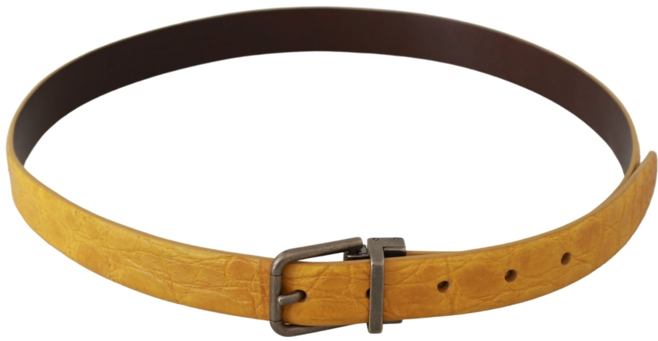 Dolce & Gabbana Yellow Exotic Skin Leather Grey Buckle Men's Belt