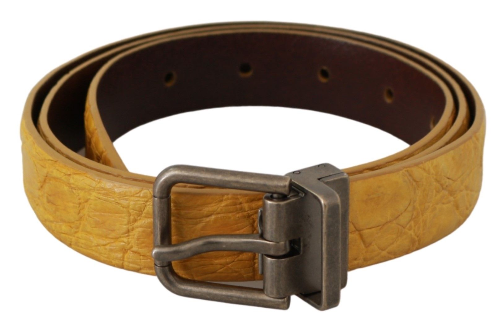 Dolce & Gabbana Yellow Exotic Skin Leather Grey Buckle Men's Belt