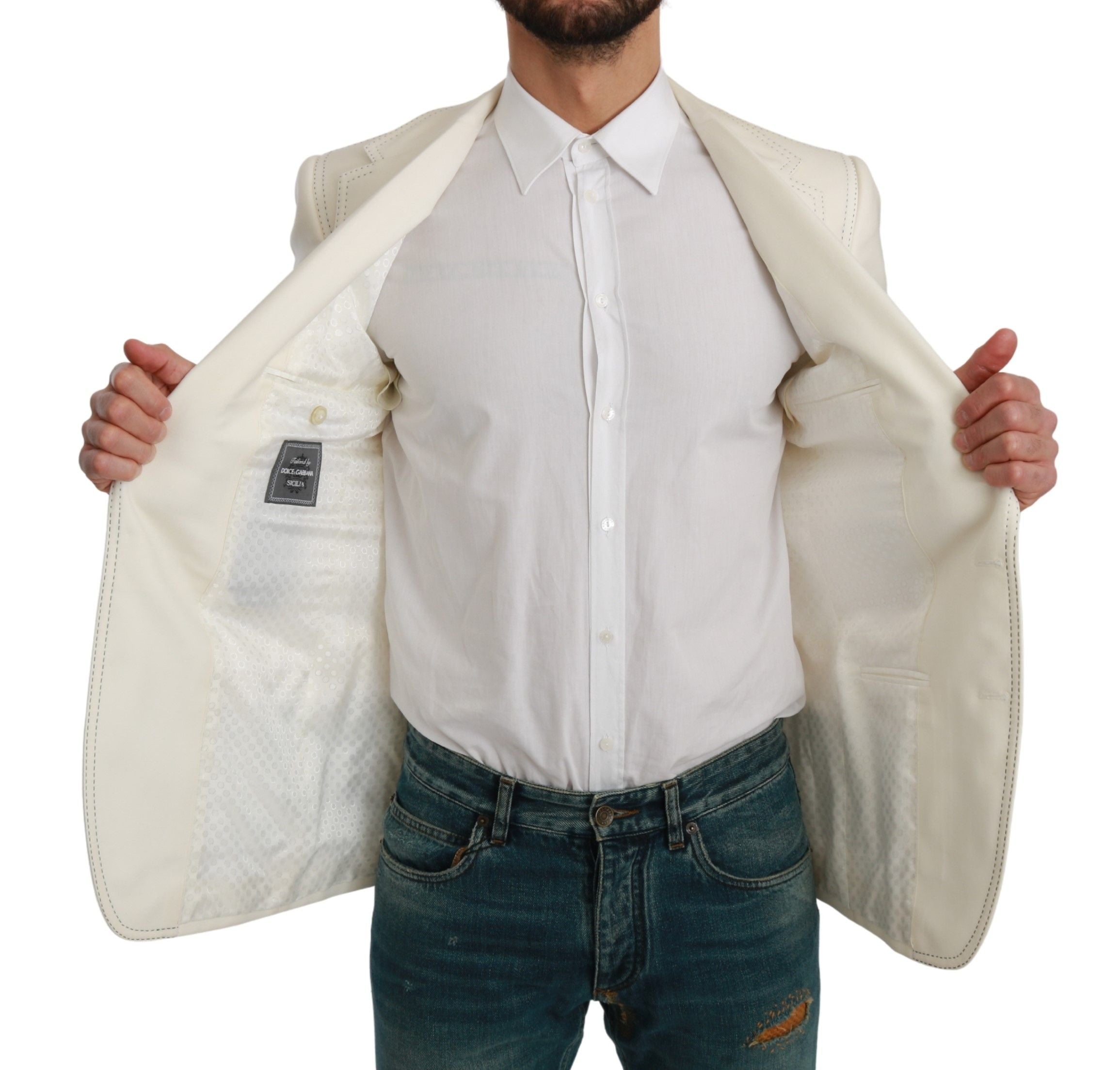 Dolce & Gabbana SICILIA Cream Single Breasted Formal Men's Blazer