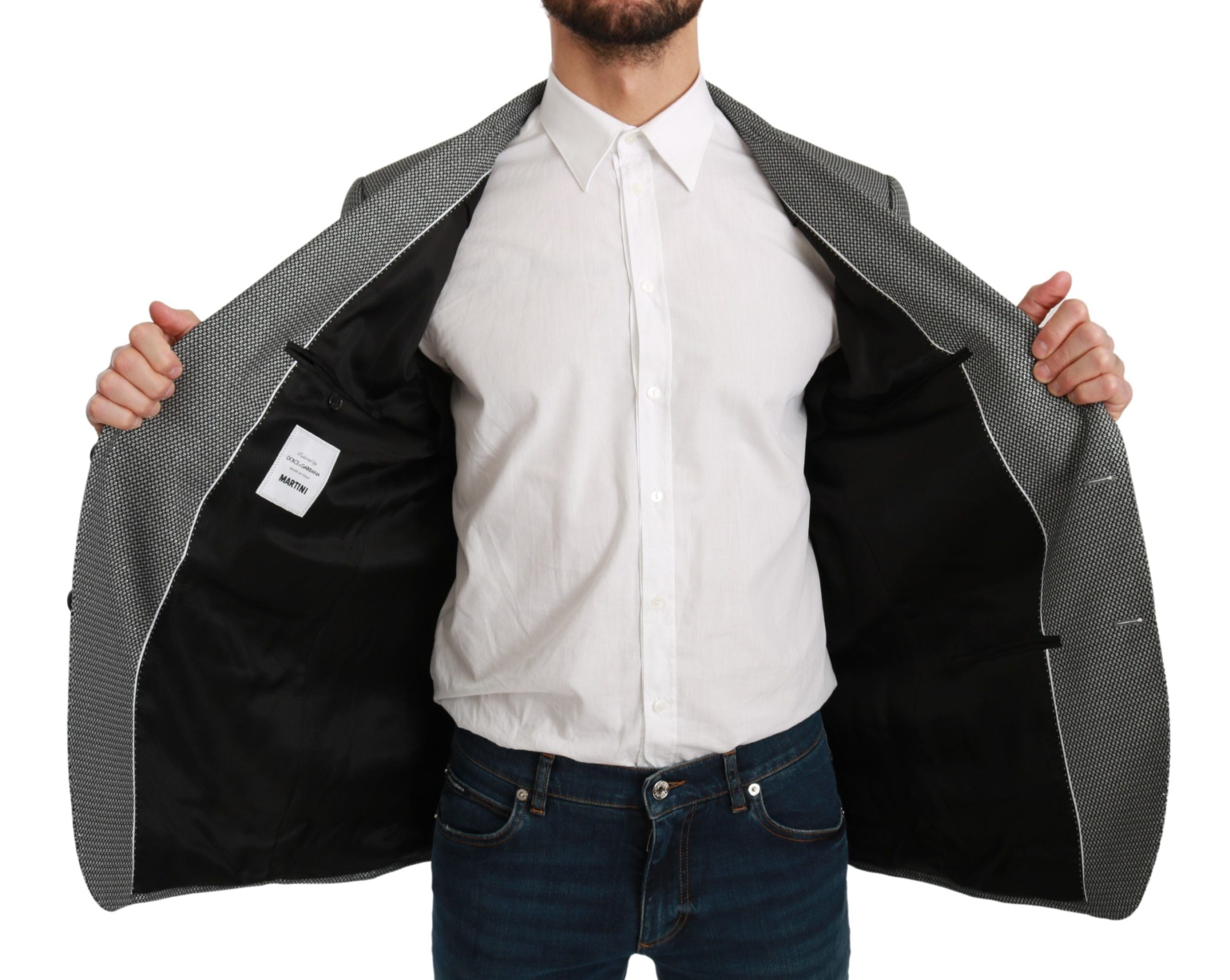 Dolce & Gabbana Elegant Gray Fantasy Pattern Slim Fit Men's Blazer