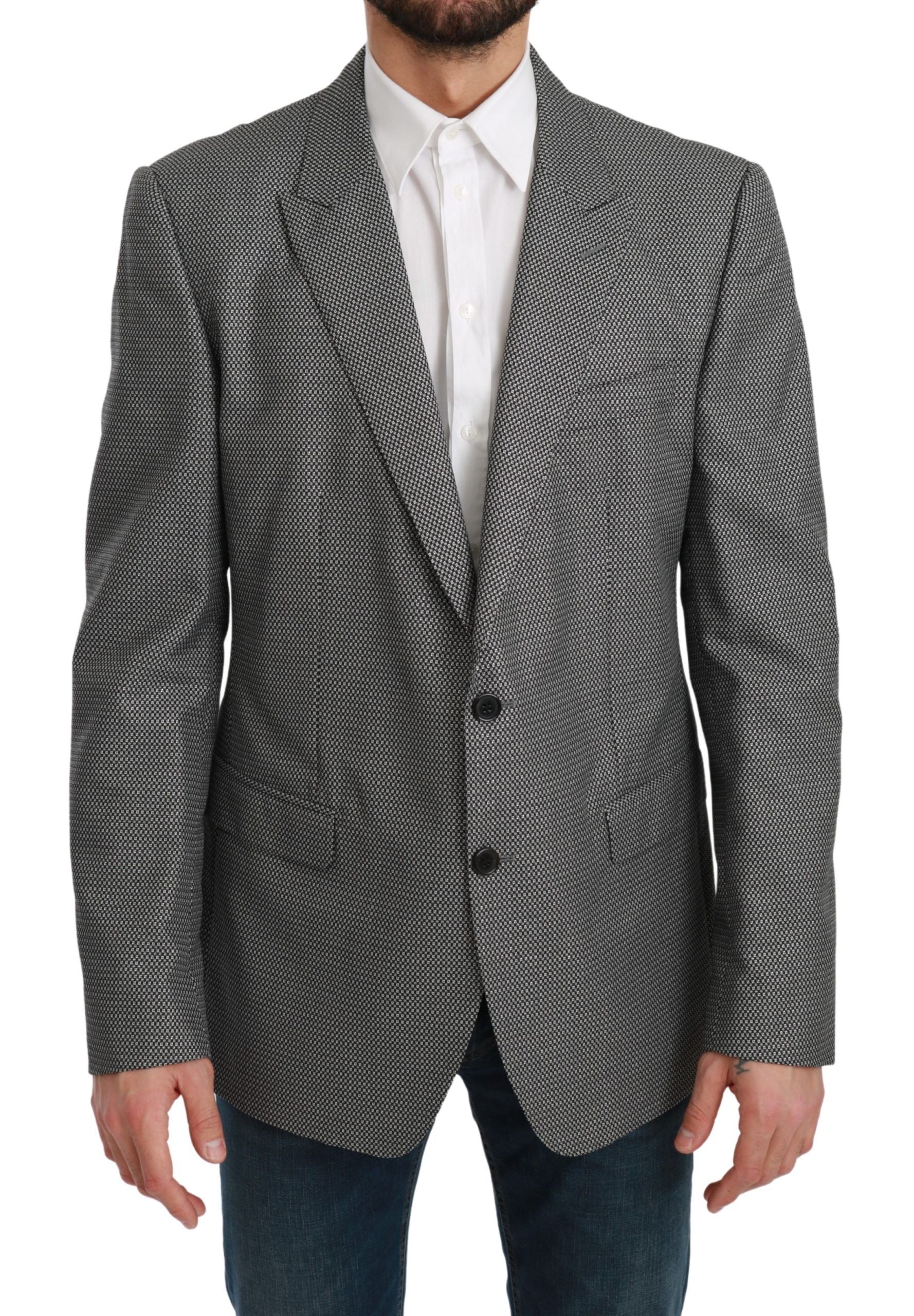 Dolce & Gabbana Elegant Gray Fantasy Pattern Slim Fit Men's Blazer