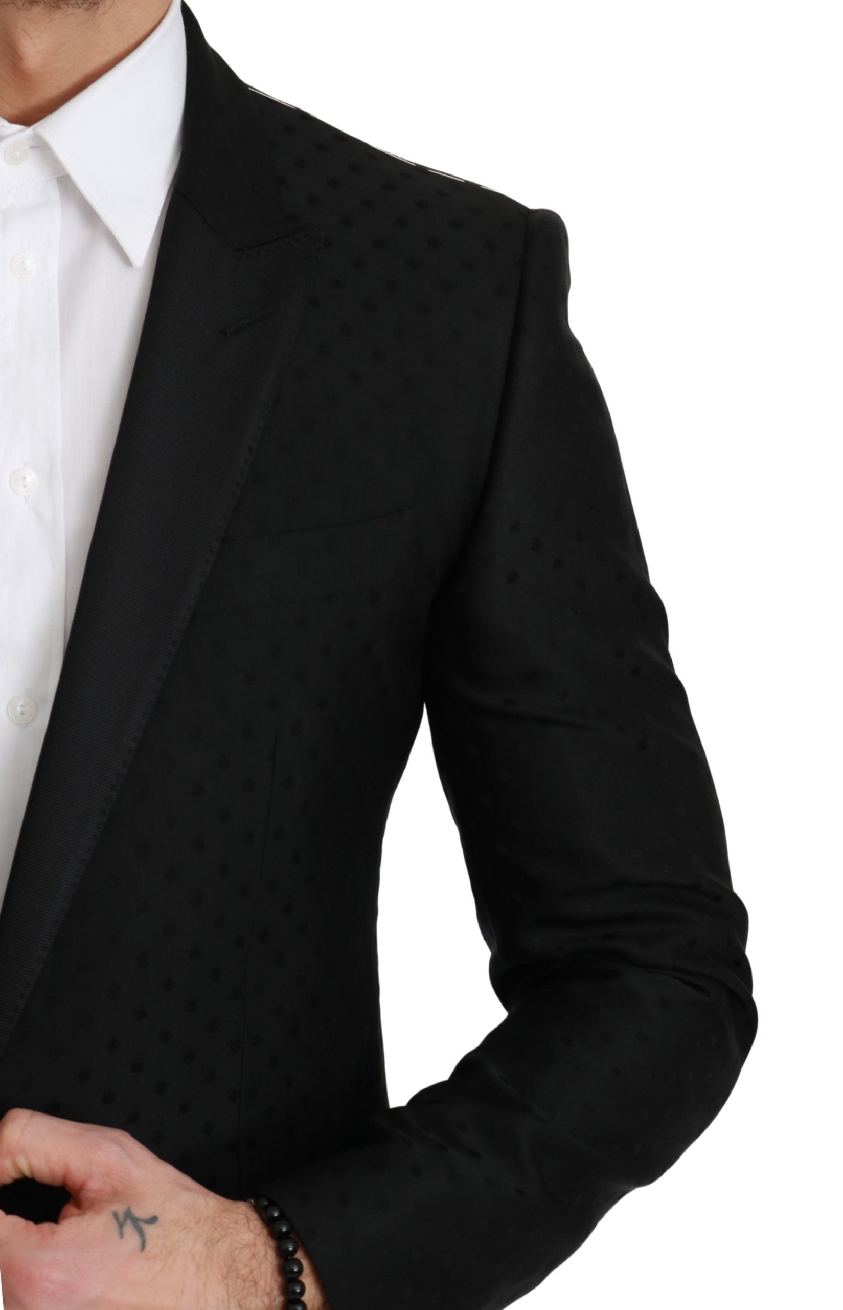 Dolce & Gabbana Elegant Black Polka Dotted Wool Blend Men's Blazer