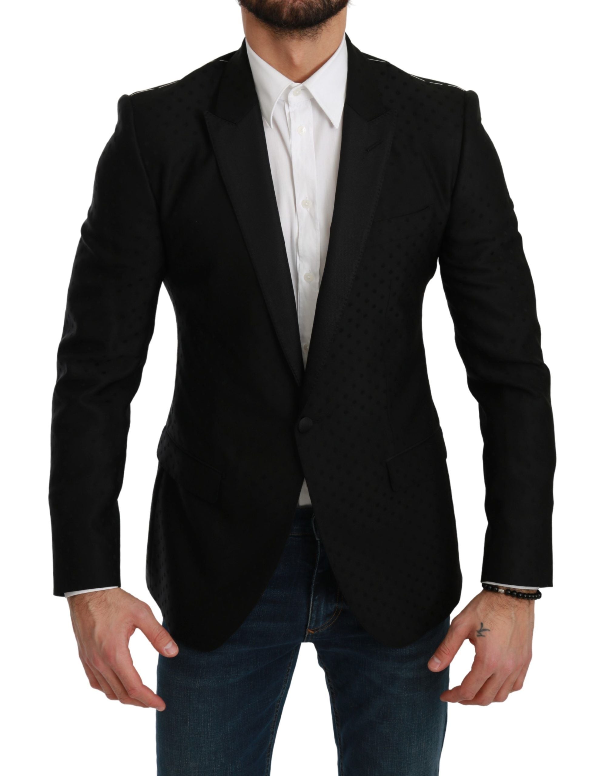 Dolce & Gabbana Elegant Black Polka Dotted Wool Blend Men's Blazer