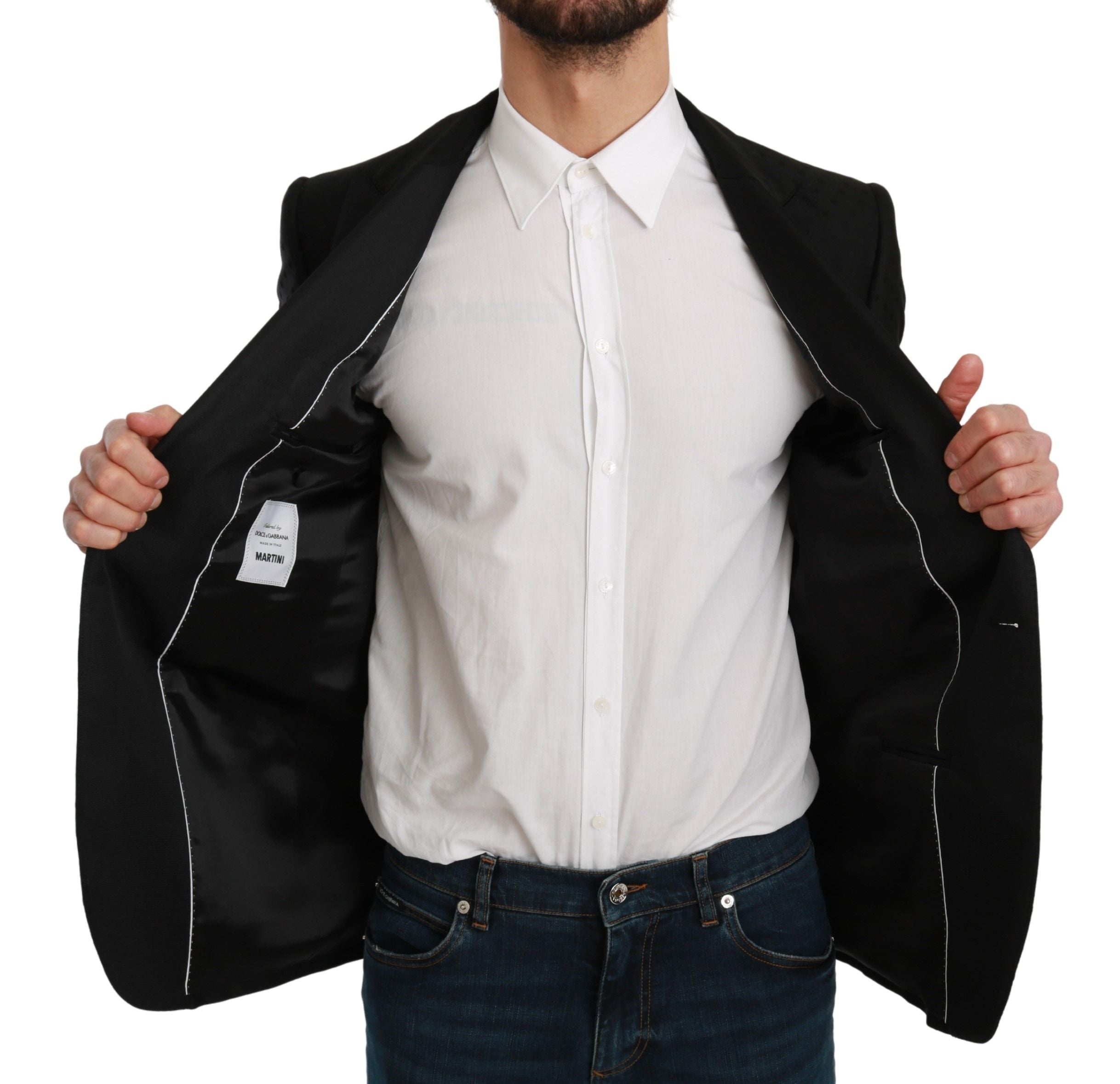 Dolce & Gabbana Elegant Black Polka Dotted Wool Blend Men's Blazer