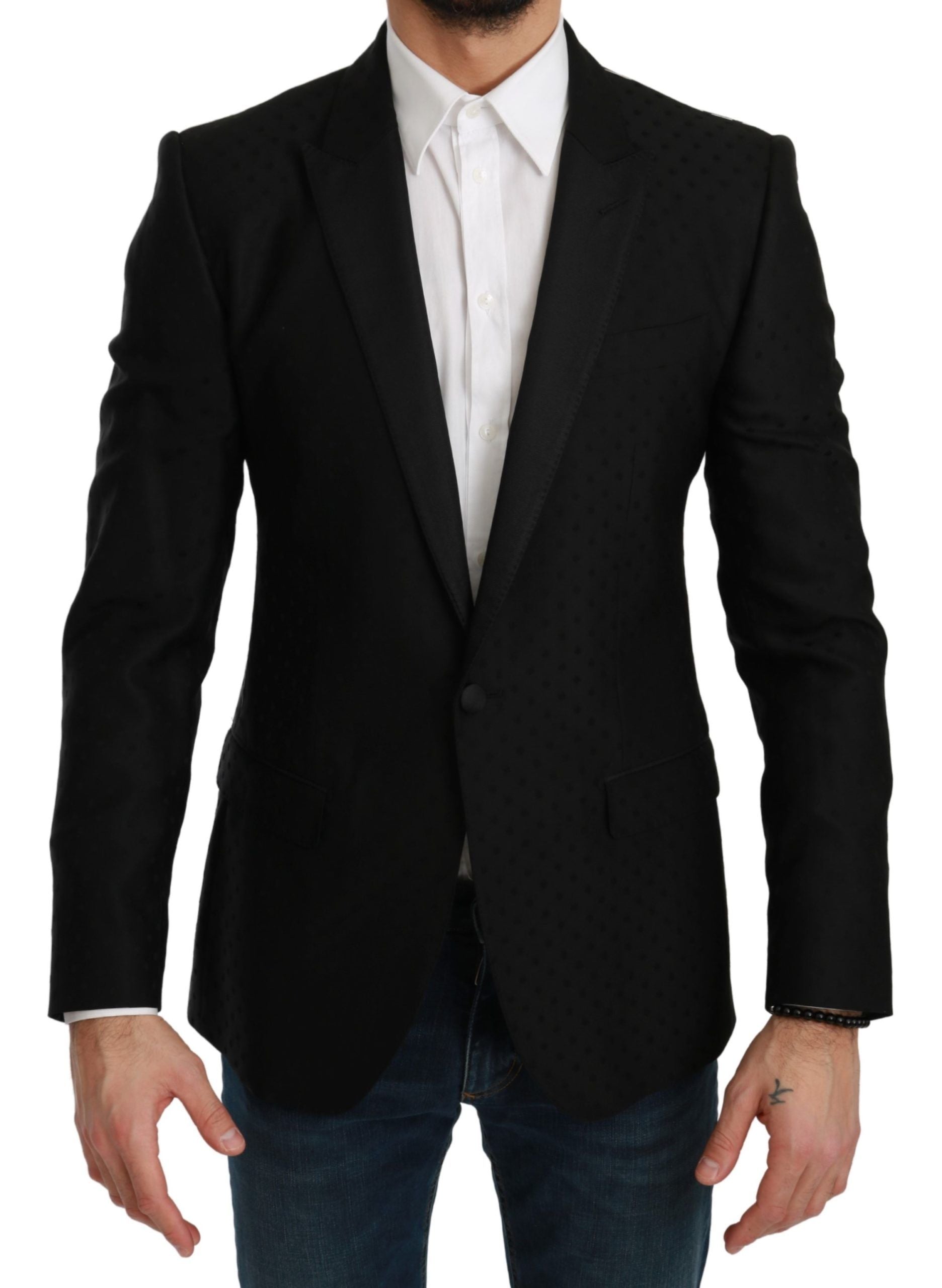 Dolce & Gabbana Elegant Black Polka Dotted Wool Blend Men's Blazer