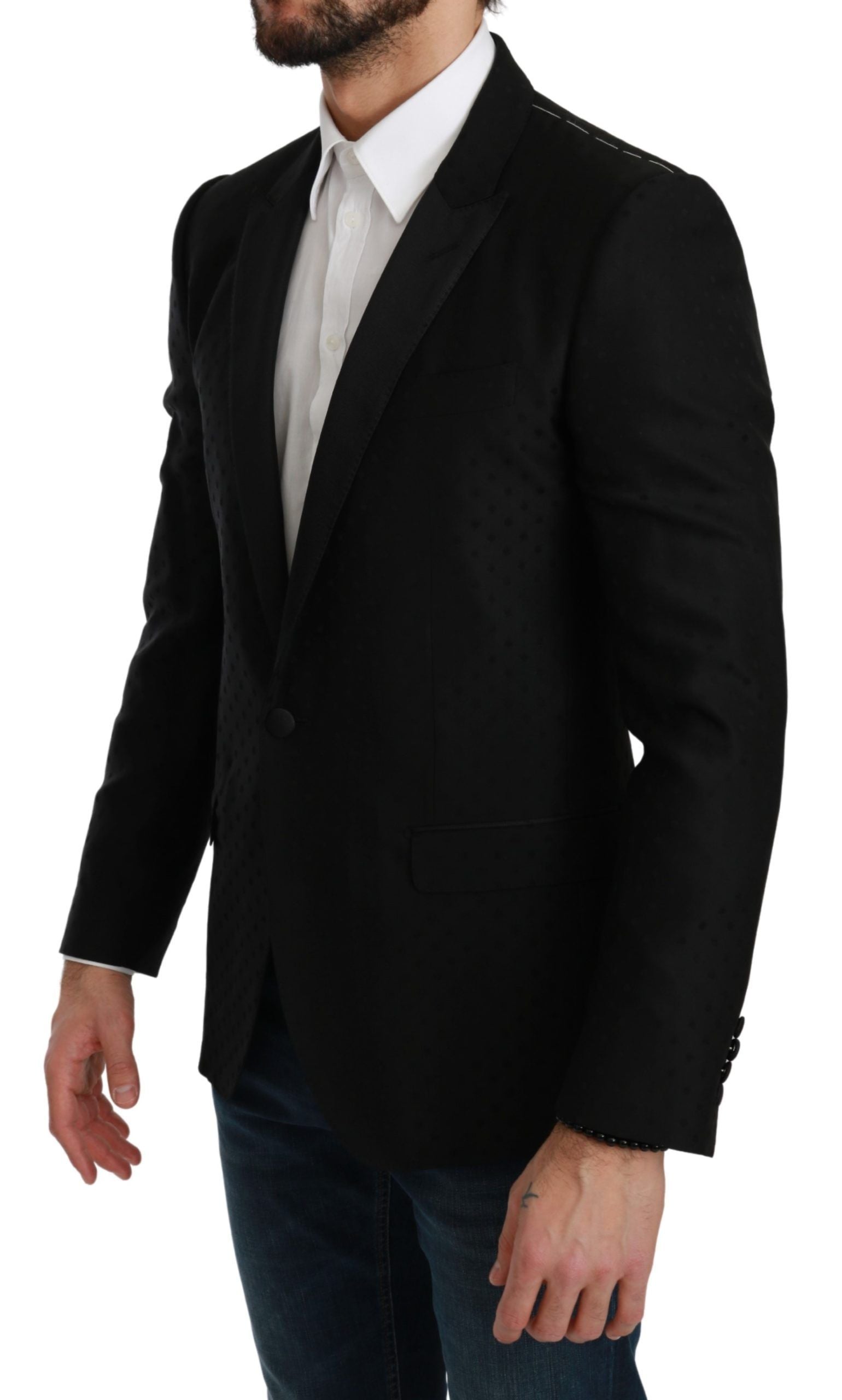 Dolce & Gabbana Elegant Black Polka Dotted Wool Blend Men's Blazer