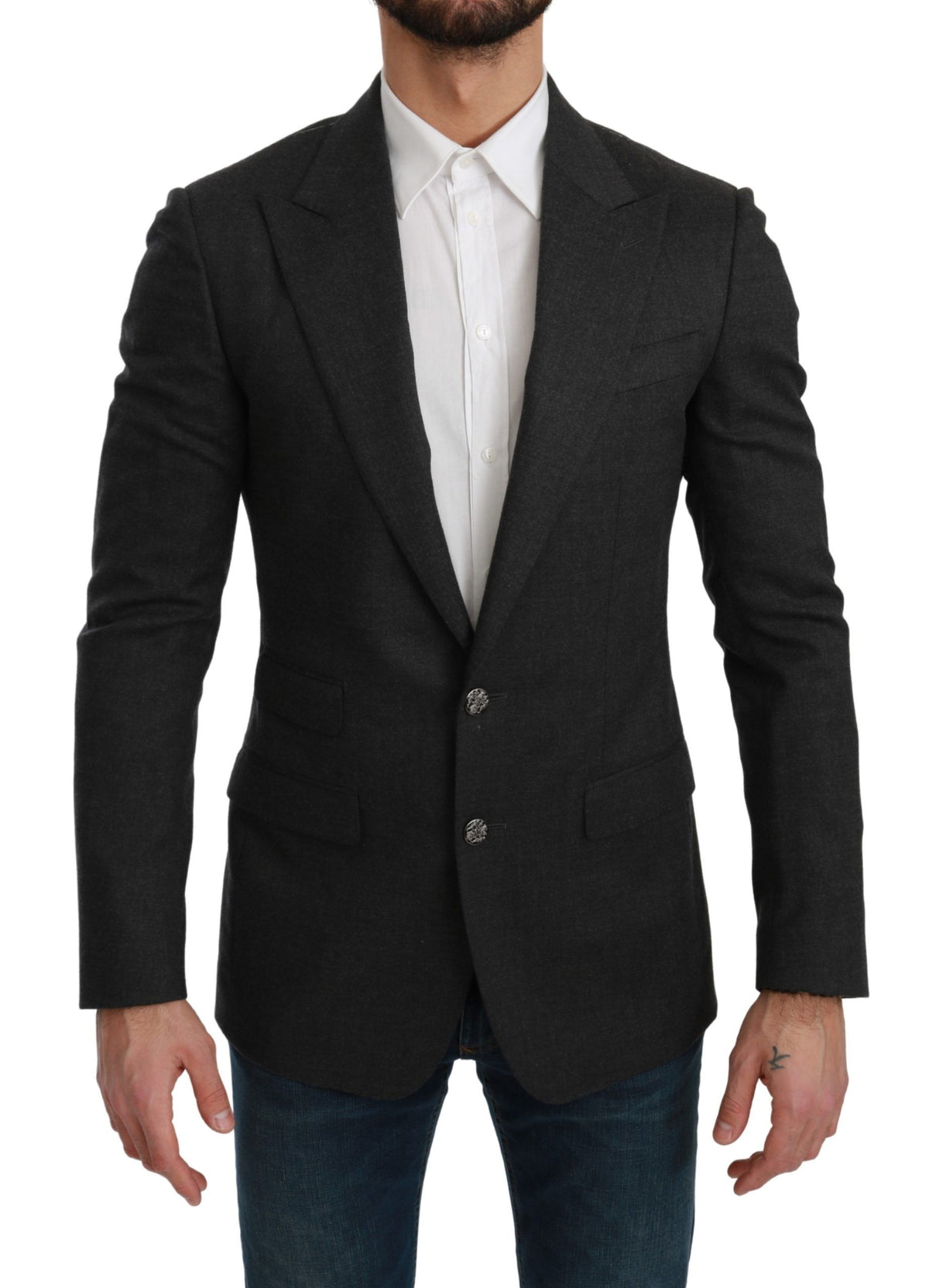 Dolce & Gabbana Gray NAPOLI Slim Fit Jacket Wool Men's Blazer