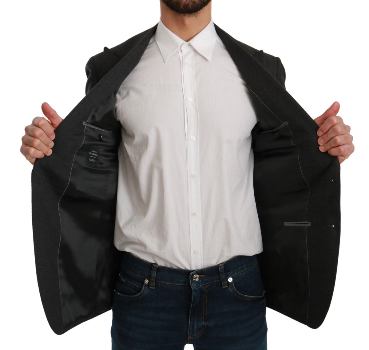 Dolce & Gabbana Gray NAPOLI Slim Fit Jacket Wool Men's Blazer