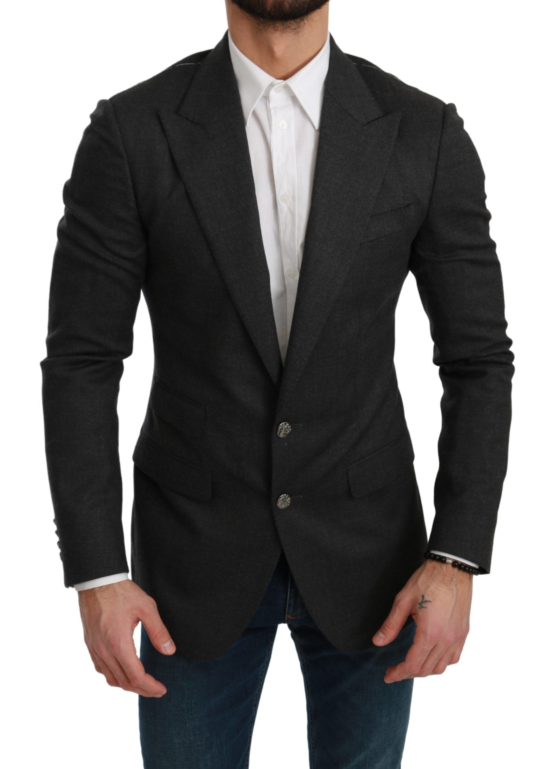 Dolce & Gabbana Gray NAPOLI Slim Fit Jacket Wool Men's Blazer