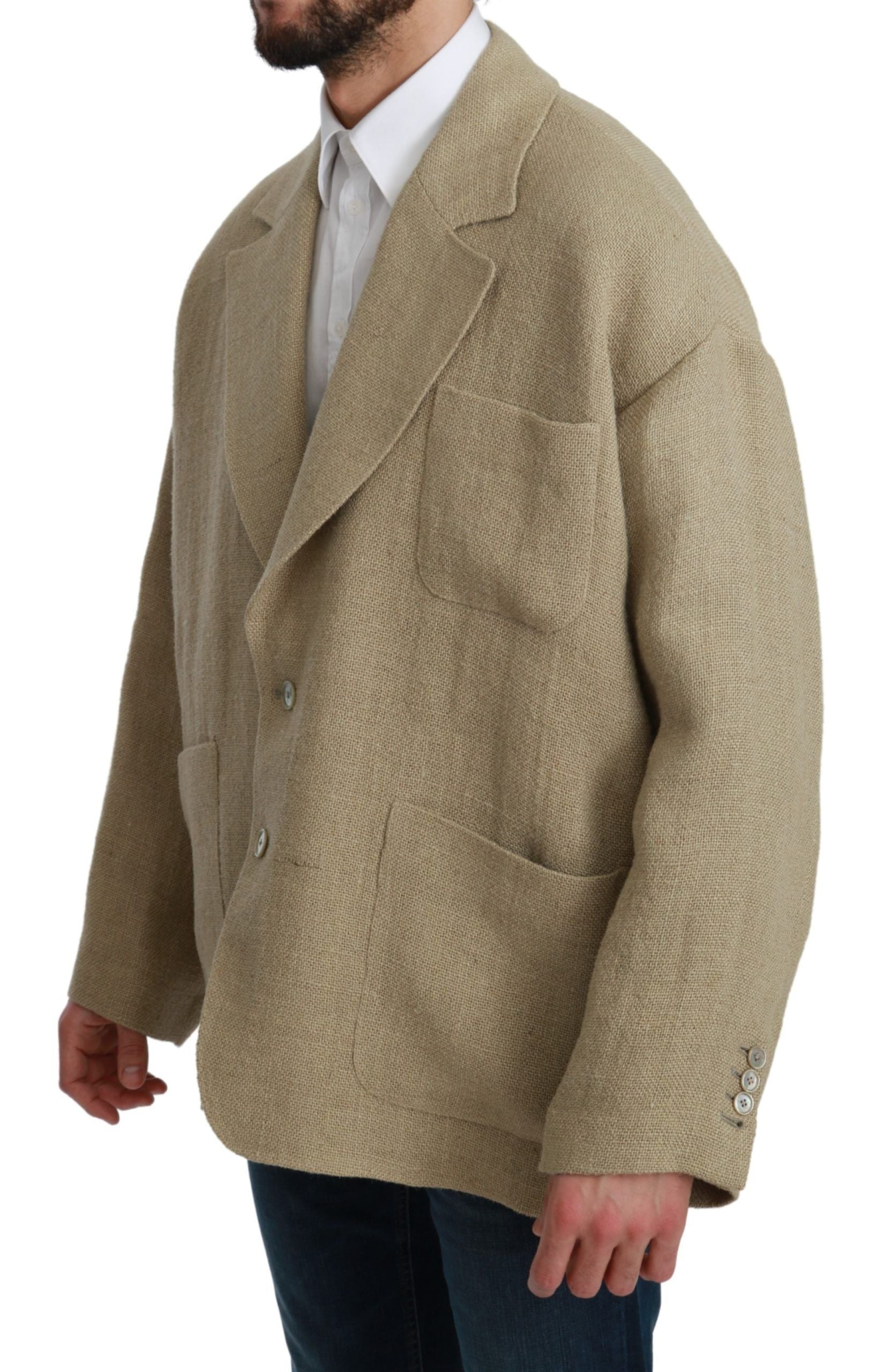 Dolce & Gabbana Beige Jacket Men's 100% Jute Blazer Men's Coat