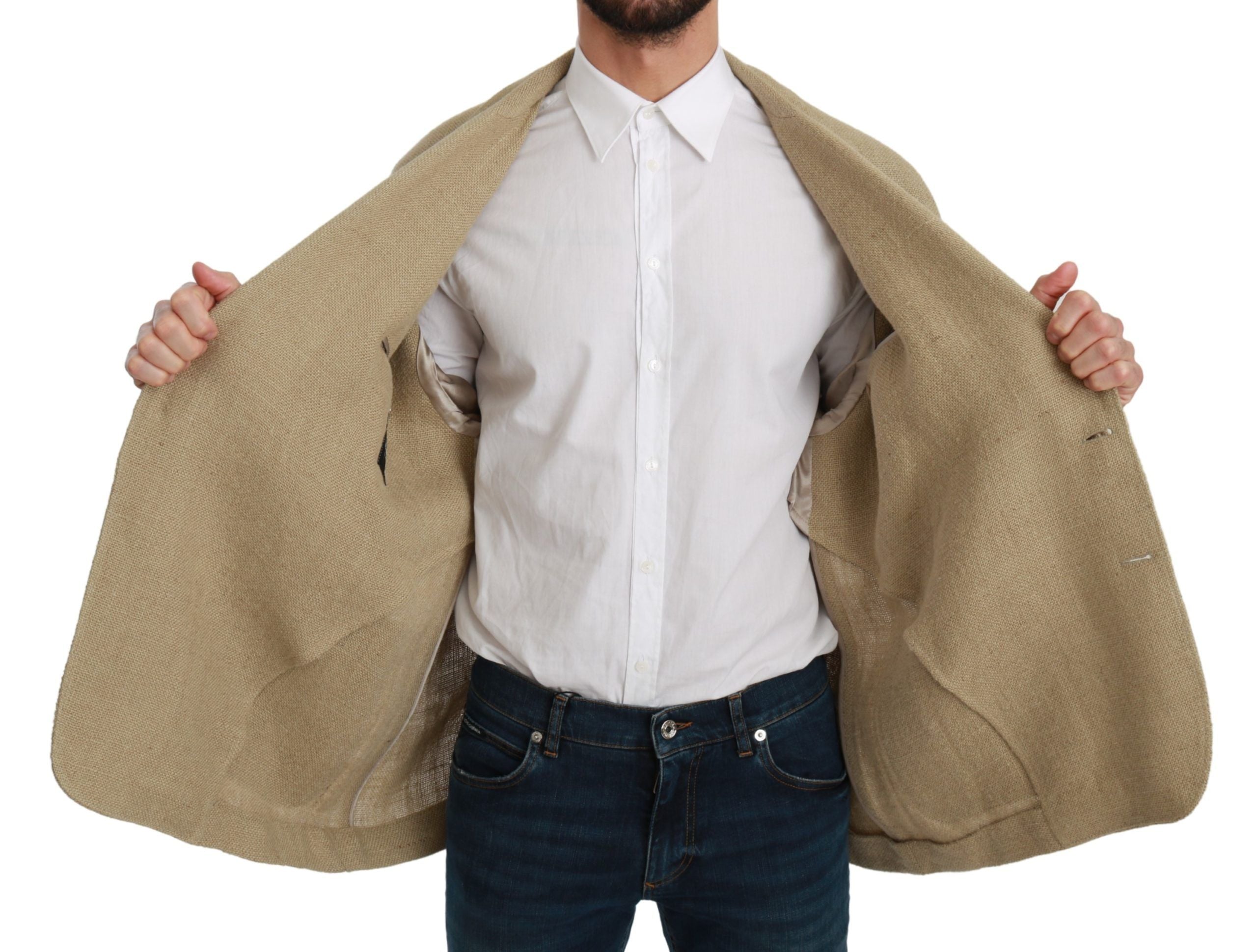 Dolce & Gabbana Beige Jacket Men's 100% Jute Blazer Men's Coat