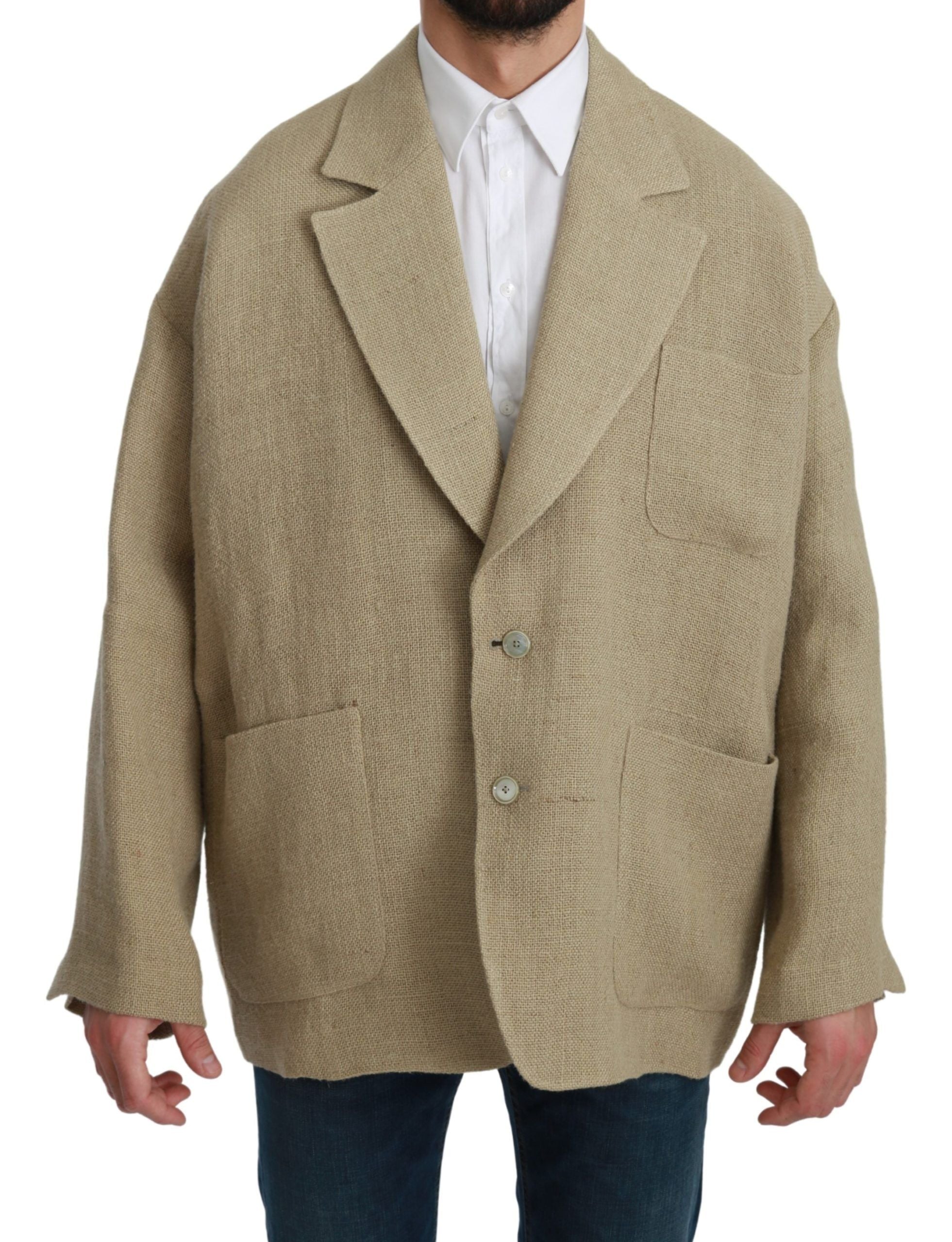 Dolce & Gabbana Beige Jacket Men's 100% Jute Blazer Men's Coat