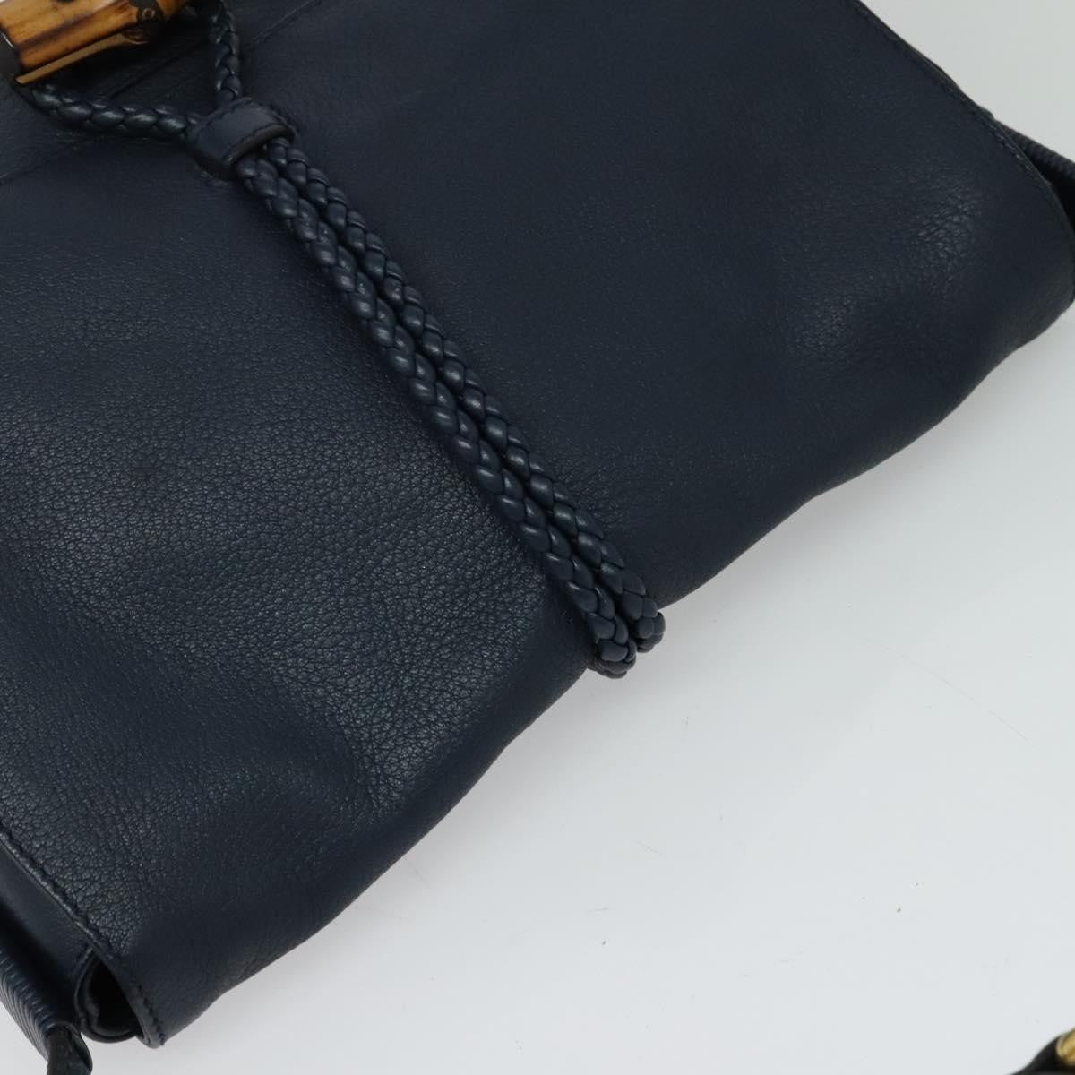 Gucci Hip Bamboo Flap Leather Blue Leather Handbag (Pre-Owned)