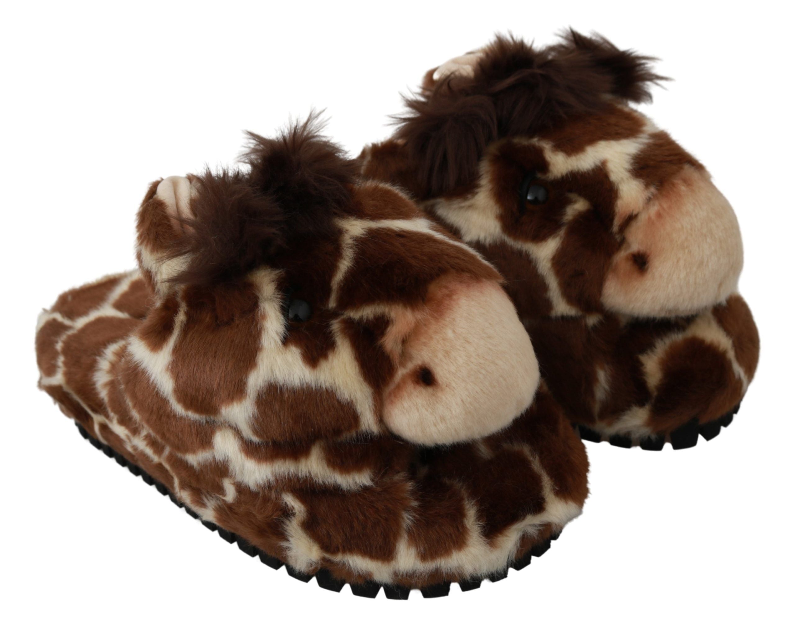 Dolce & Gabbana Brown Giraffe Slippers Flats Sandals Women's Shoes