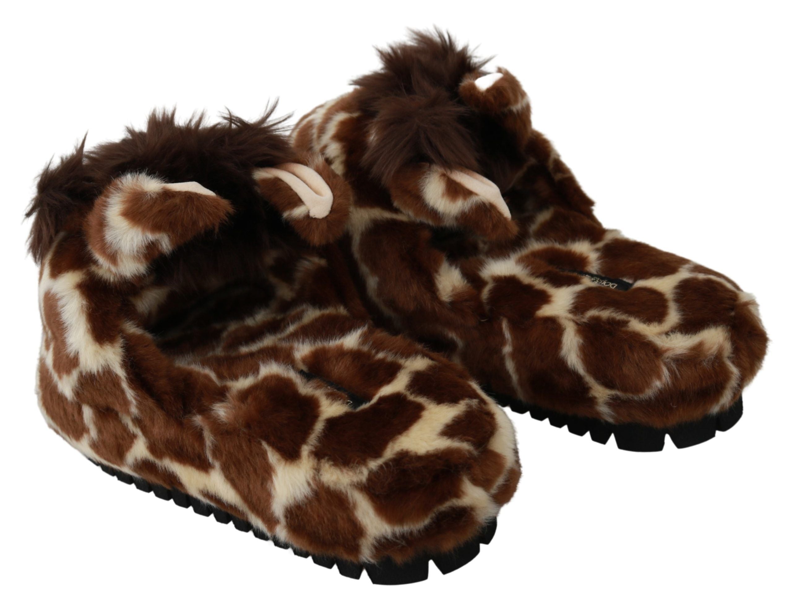 Dolce & Gabbana Brown Giraffe Slippers Flats Sandals Women's Shoes