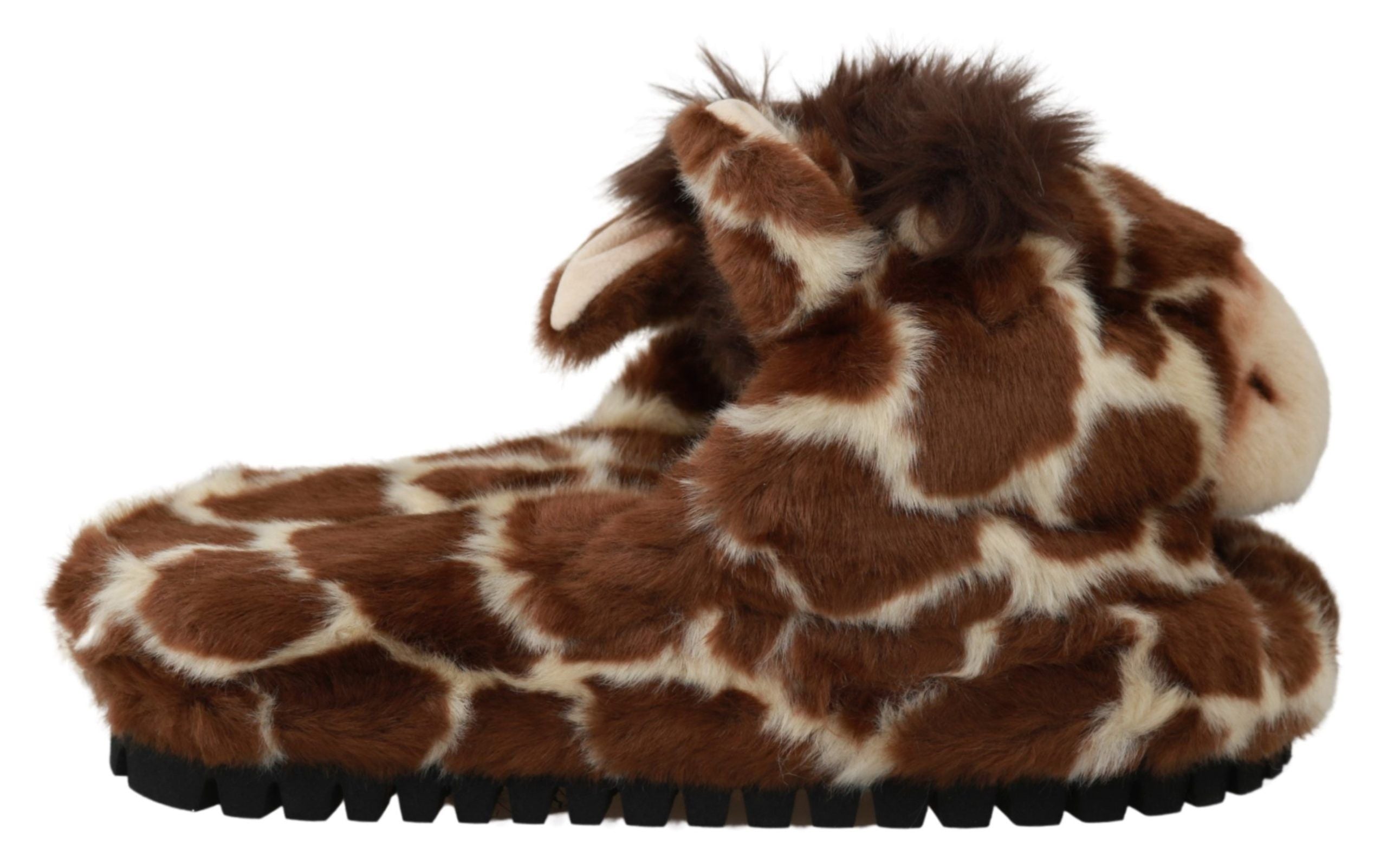 Dolce & Gabbana Brown Giraffe Slippers Flats Sandals Women's Shoes