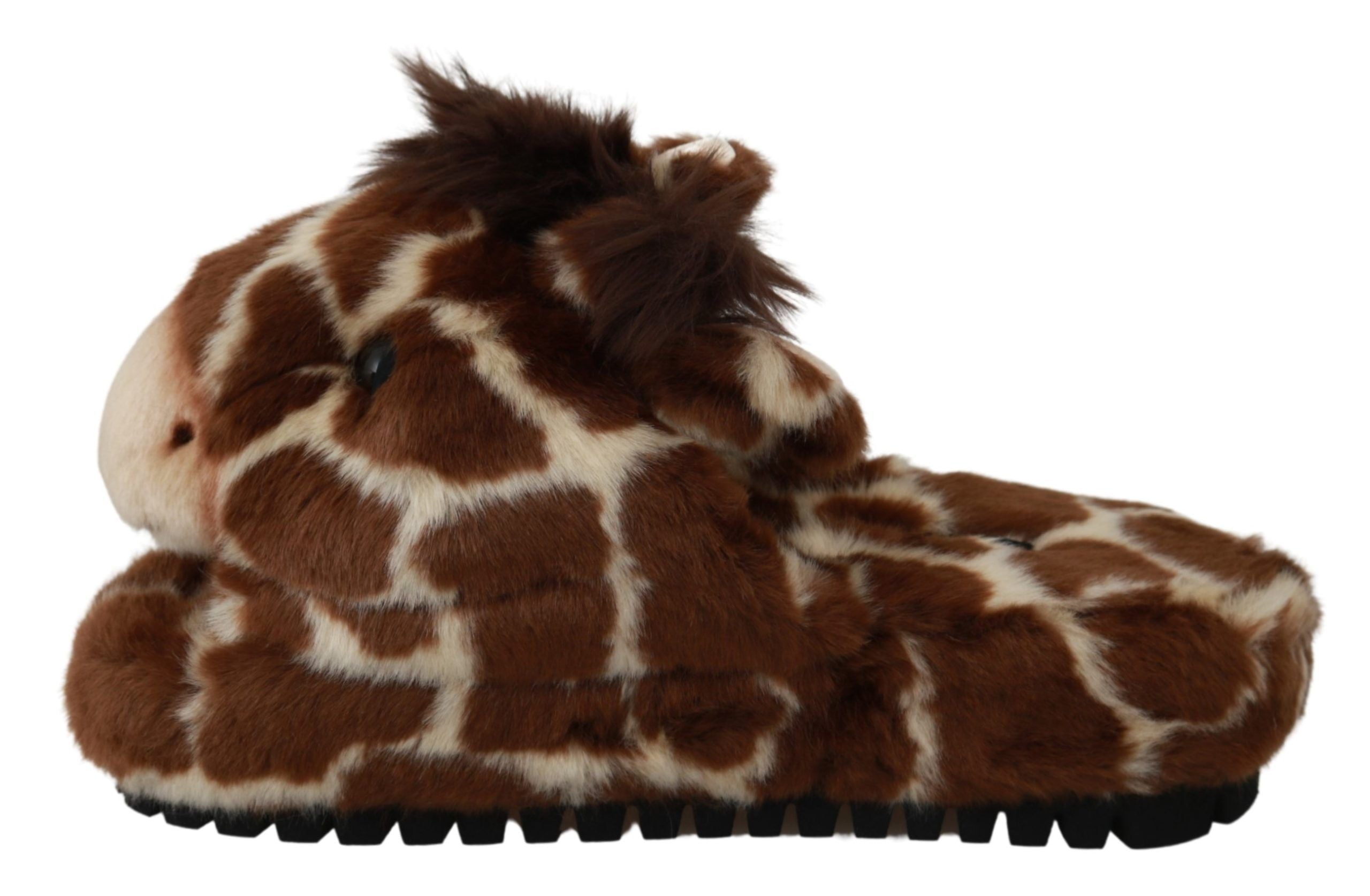 Dolce & Gabbana Brown Giraffe Slippers Flats Sandals Women's Shoes