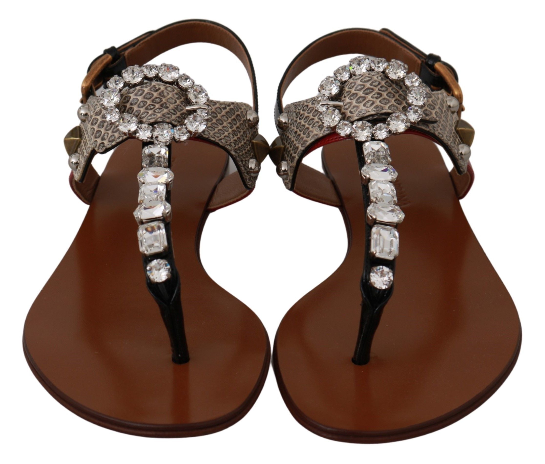 Dolce & Gabbana Leather Ayers Crystal Sandals Flip Flops Women's Shoes