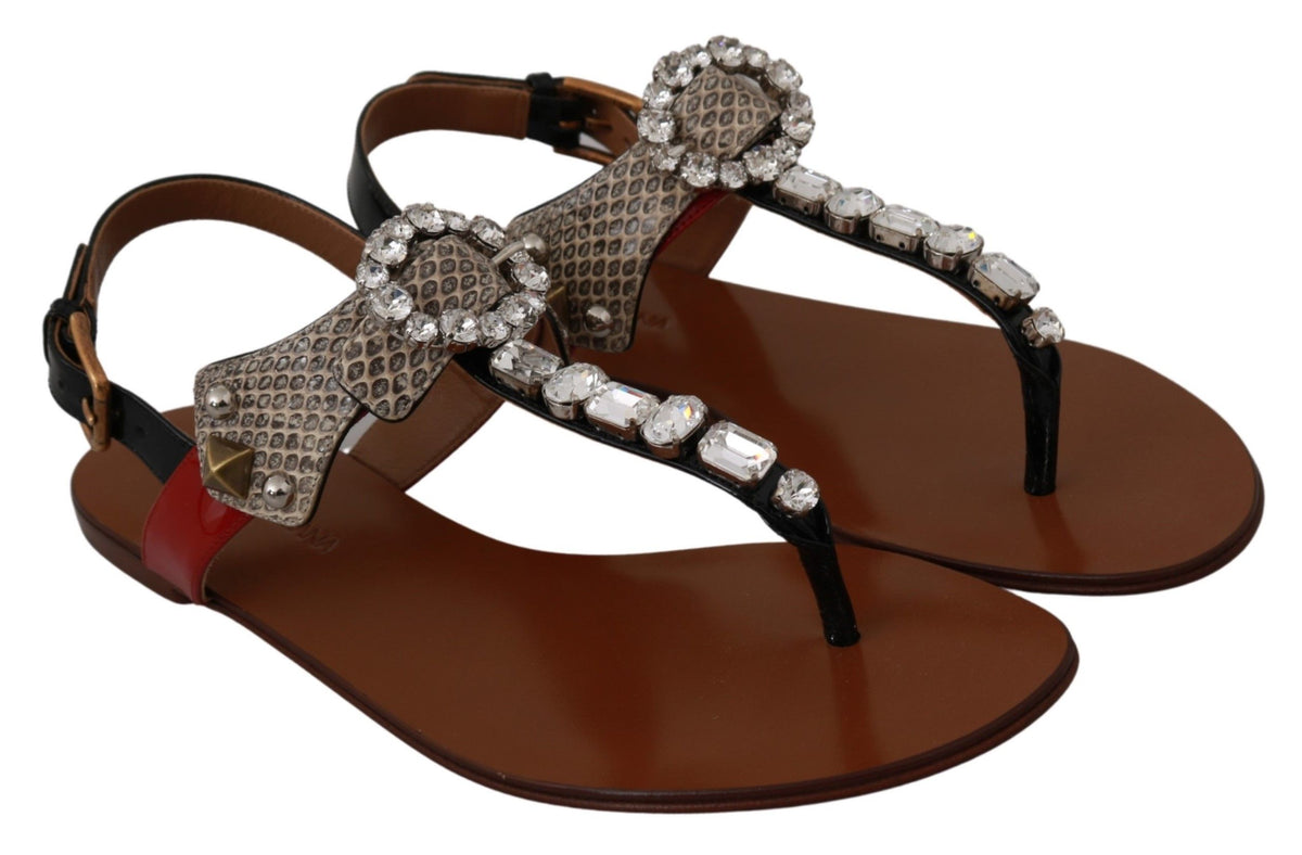 Dolce & Gabbana Leather Ayers Crystal Sandals Flip Flops Women's Shoes