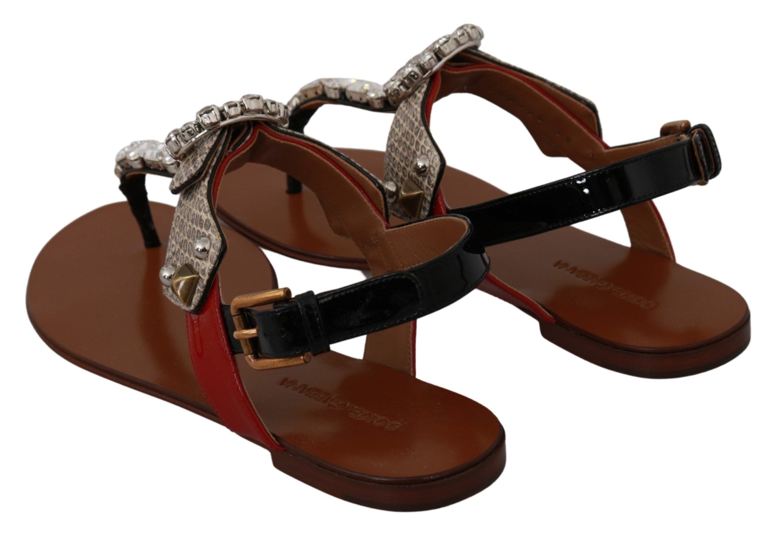Dolce & Gabbana Leather Ayers Crystal Sandals Flip Flops Women's Shoes
