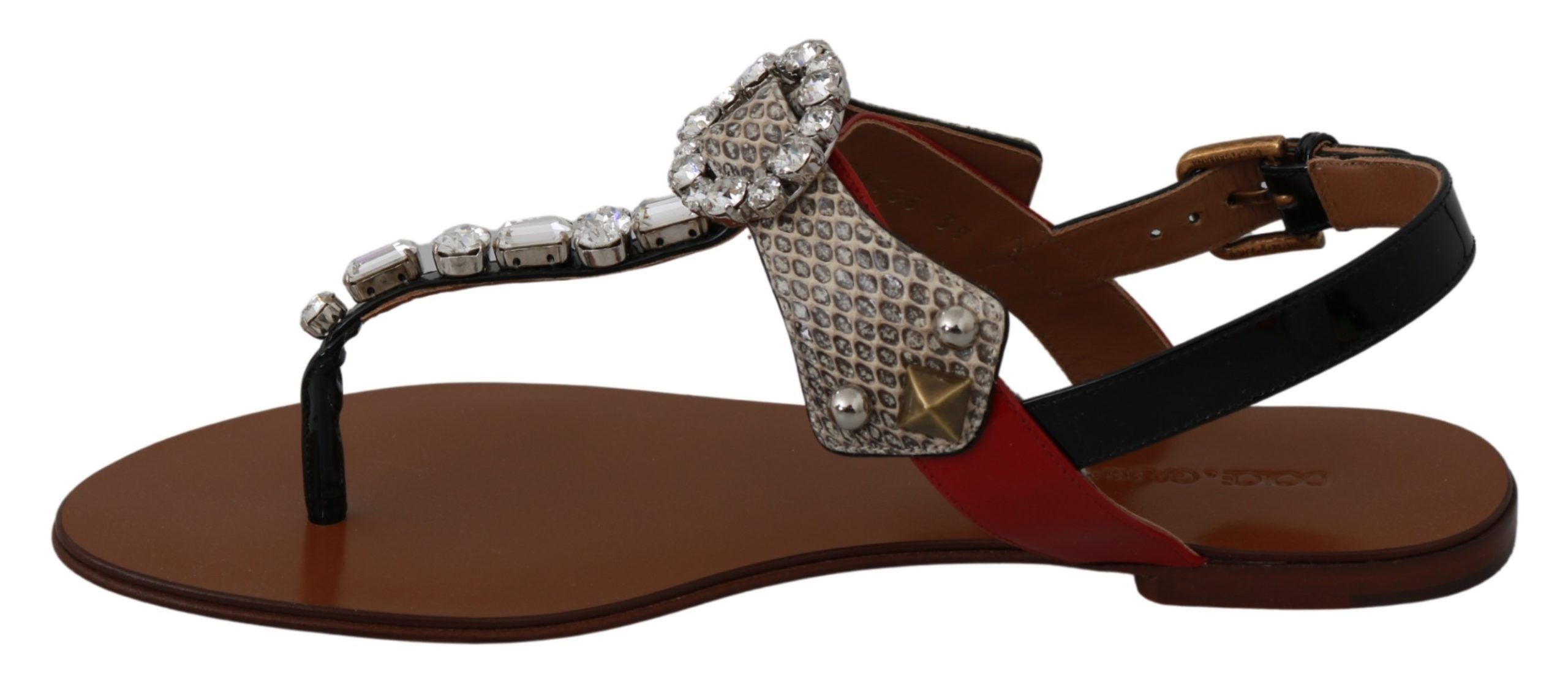 Dolce & Gabbana Leather Ayers Crystal Sandals Flip Flops Women's Shoes