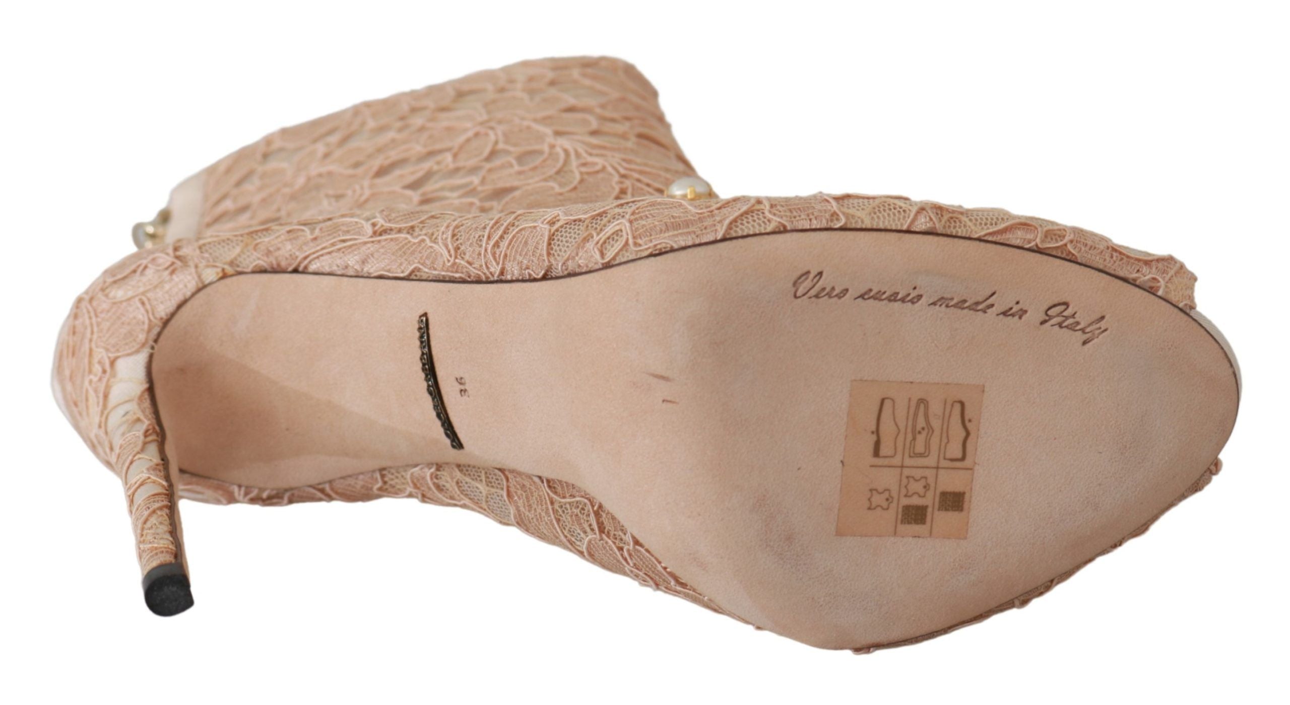 Dolce & Gabbana Pink Crystal Lace Booties Stilettos Women's Shoes