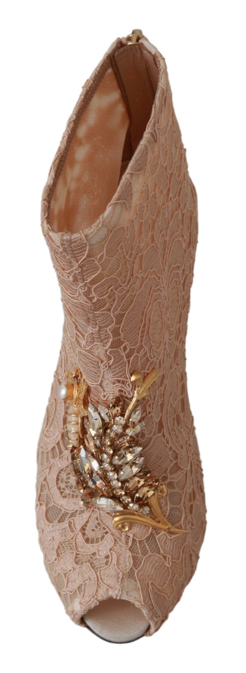 Dolce & Gabbana Pink Crystal Lace Booties Stilettos Women's Shoes