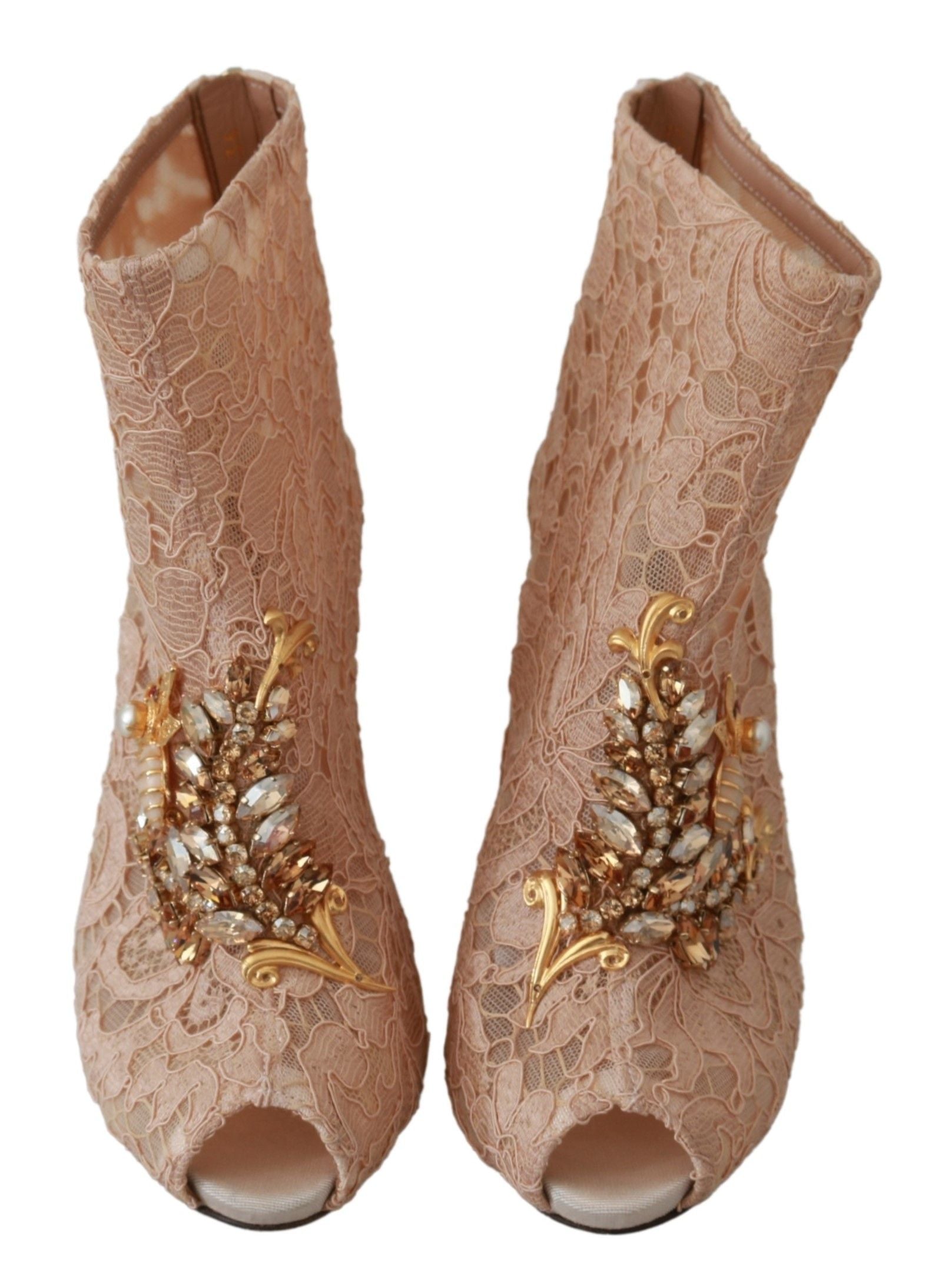Dolce & Gabbana Pink Crystal Lace Booties Stilettos Women's Shoes