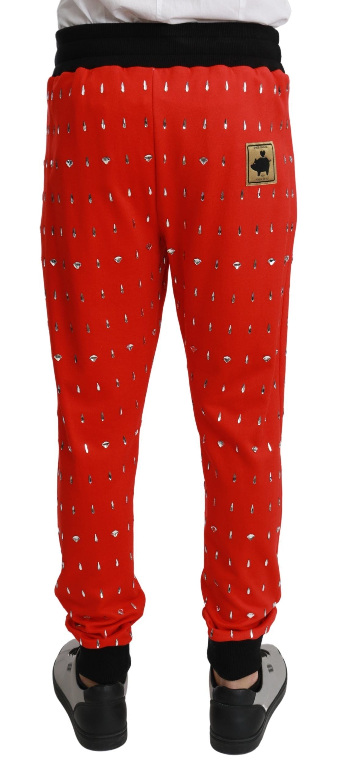 Dolce & Gabbana Red Piggy Bank Cotton Crystal Trousers Men's Pants