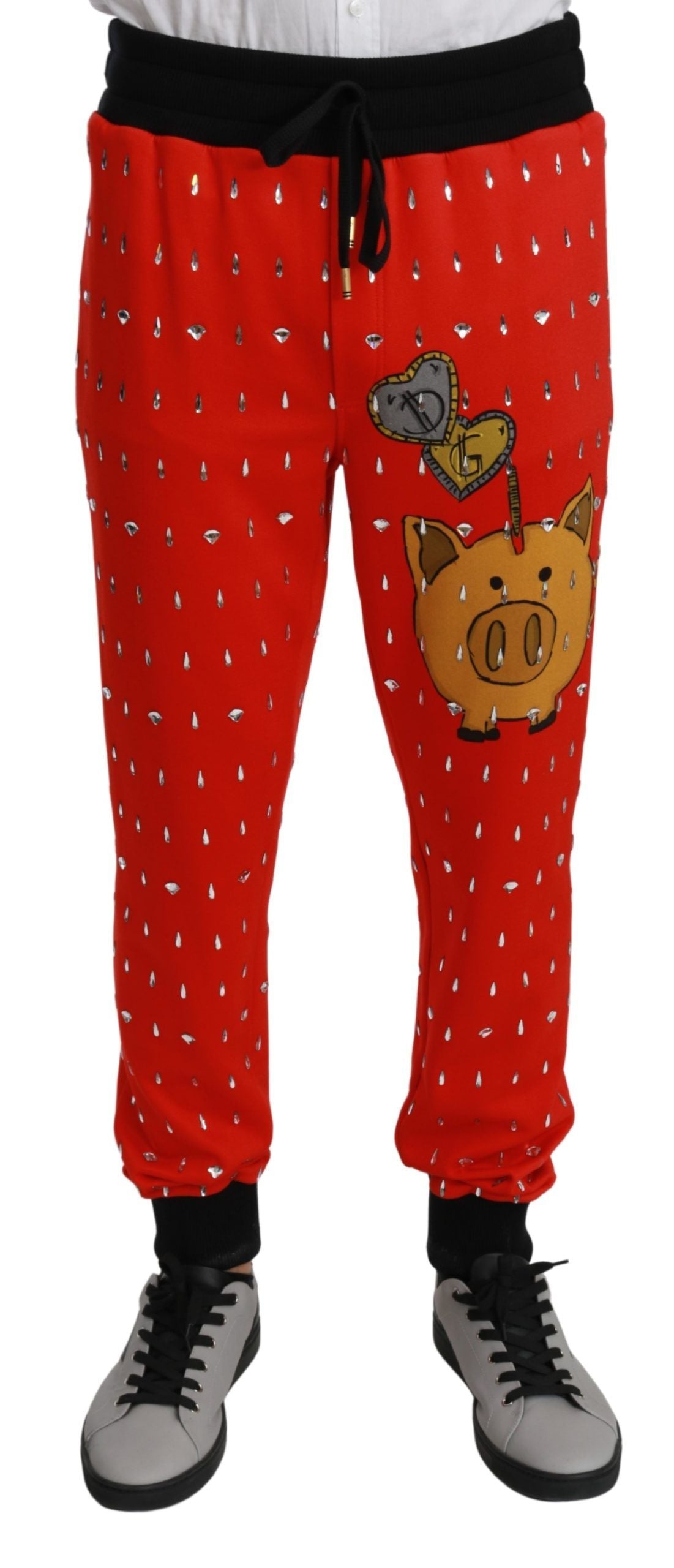 Dolce & Gabbana Chic Red Piggy Bank Print Men's Sweatpants
