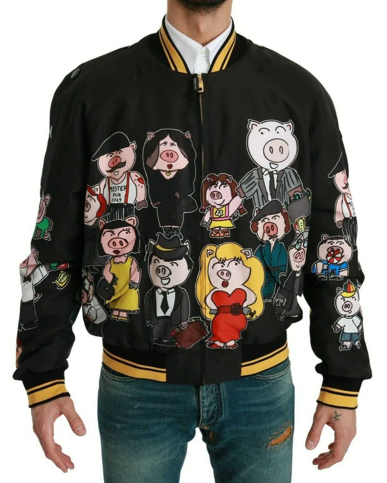 Dolce & Gabbana Black YEAR OF THE PIG Bomber Men's Jacket