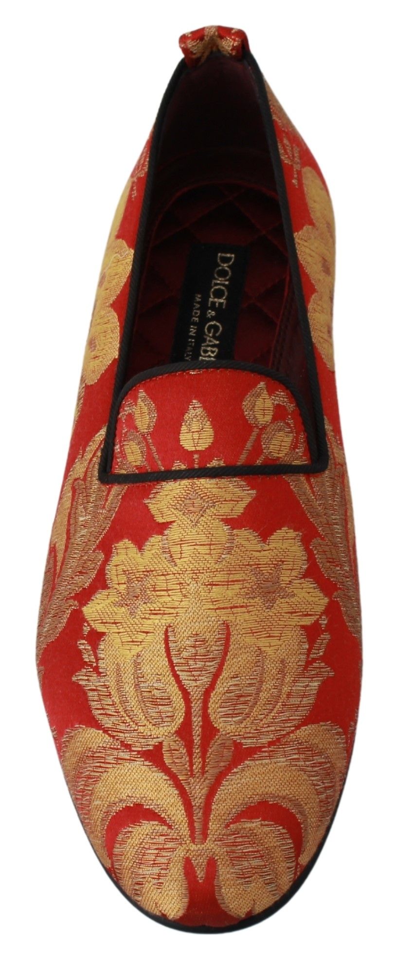 Dolce & Gabbana Red Gold Brocade Slippers Loafers Men's Shoes