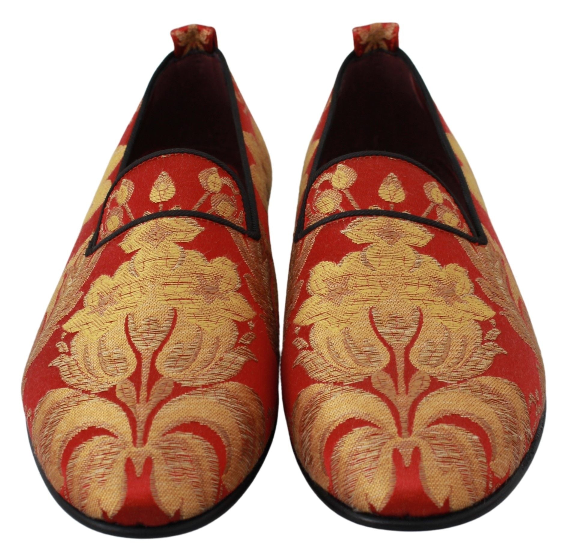 Dolce & Gabbana Red Gold Brocade Slippers Loafers Men's Shoes