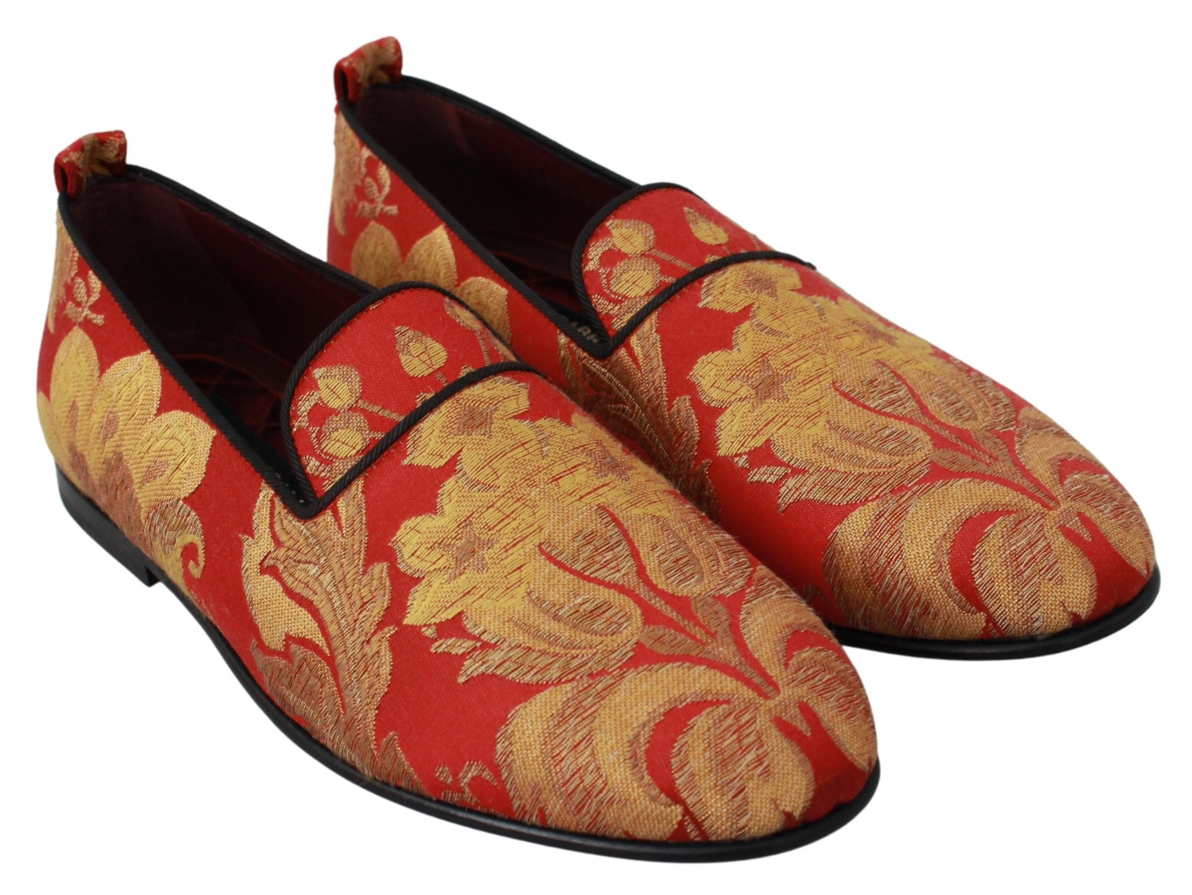 Dolce & Gabbana Red Gold Brocade Slippers Loafers Men's Shoes