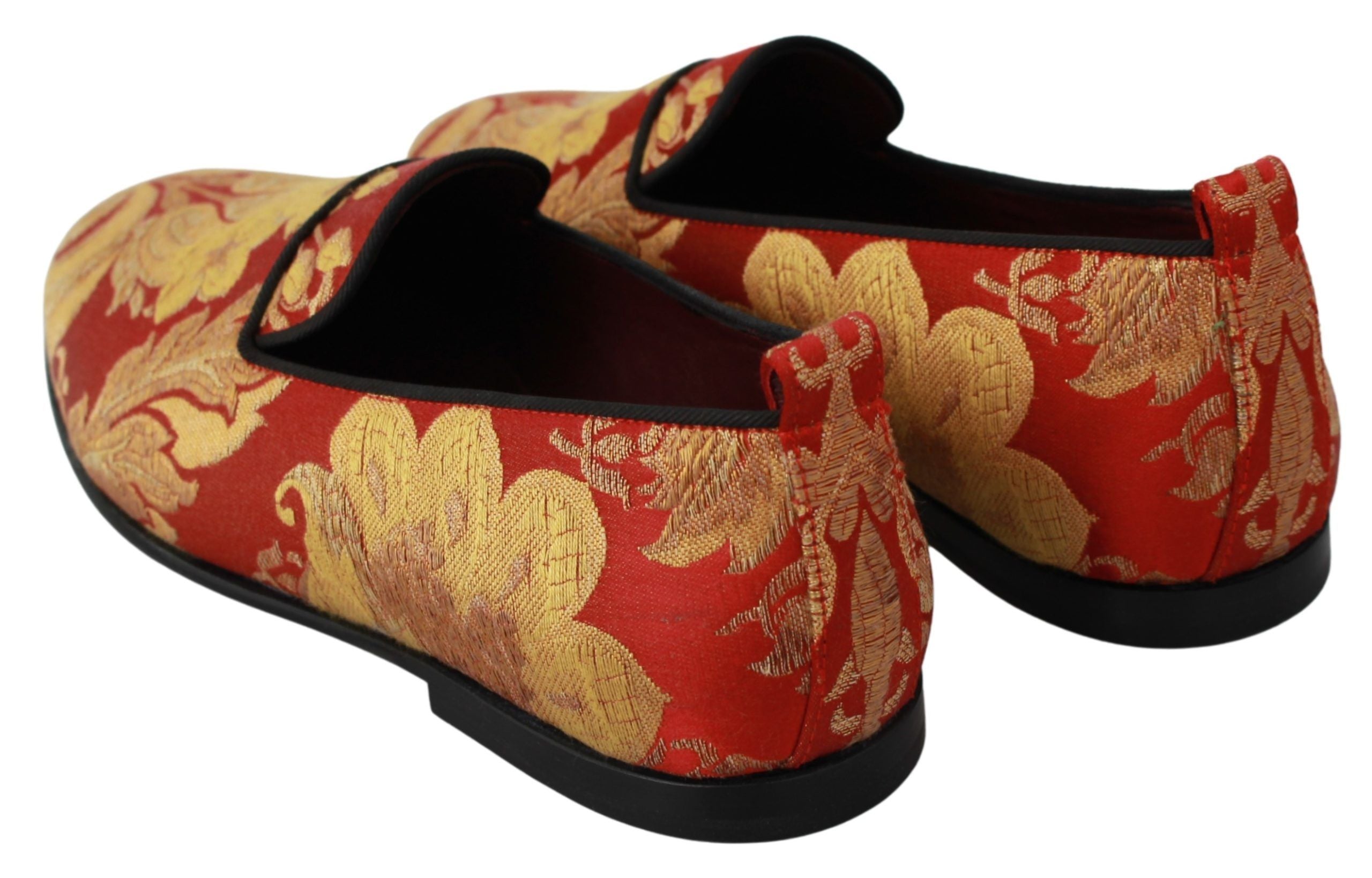 Dolce & Gabbana Red Gold Brocade Slippers Loafers Men's Shoes