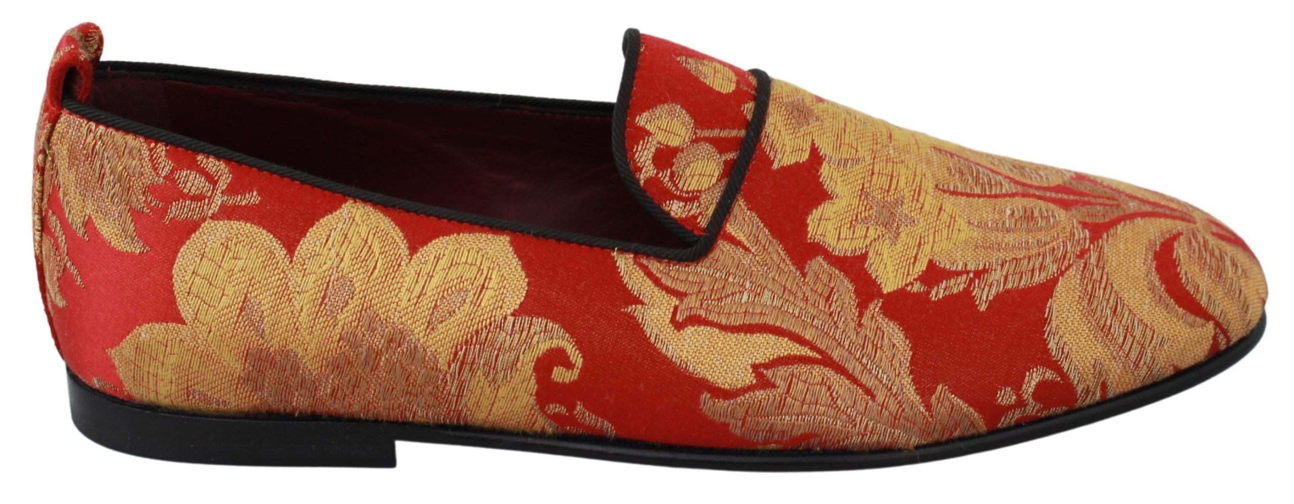 Dolce & Gabbana Red Gold Brocade Slippers Loafers Men's Shoes