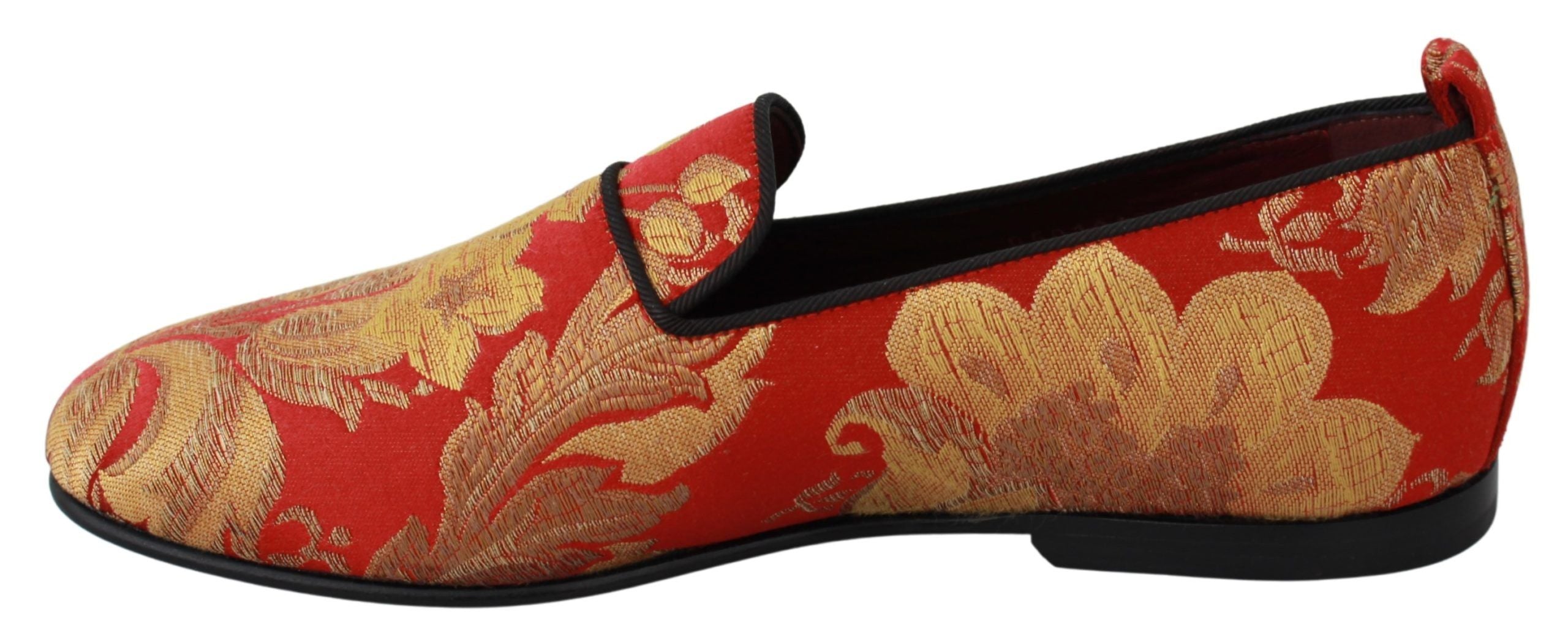 Dolce & Gabbana Red Gold Brocade Slippers Loafers Men's Shoes