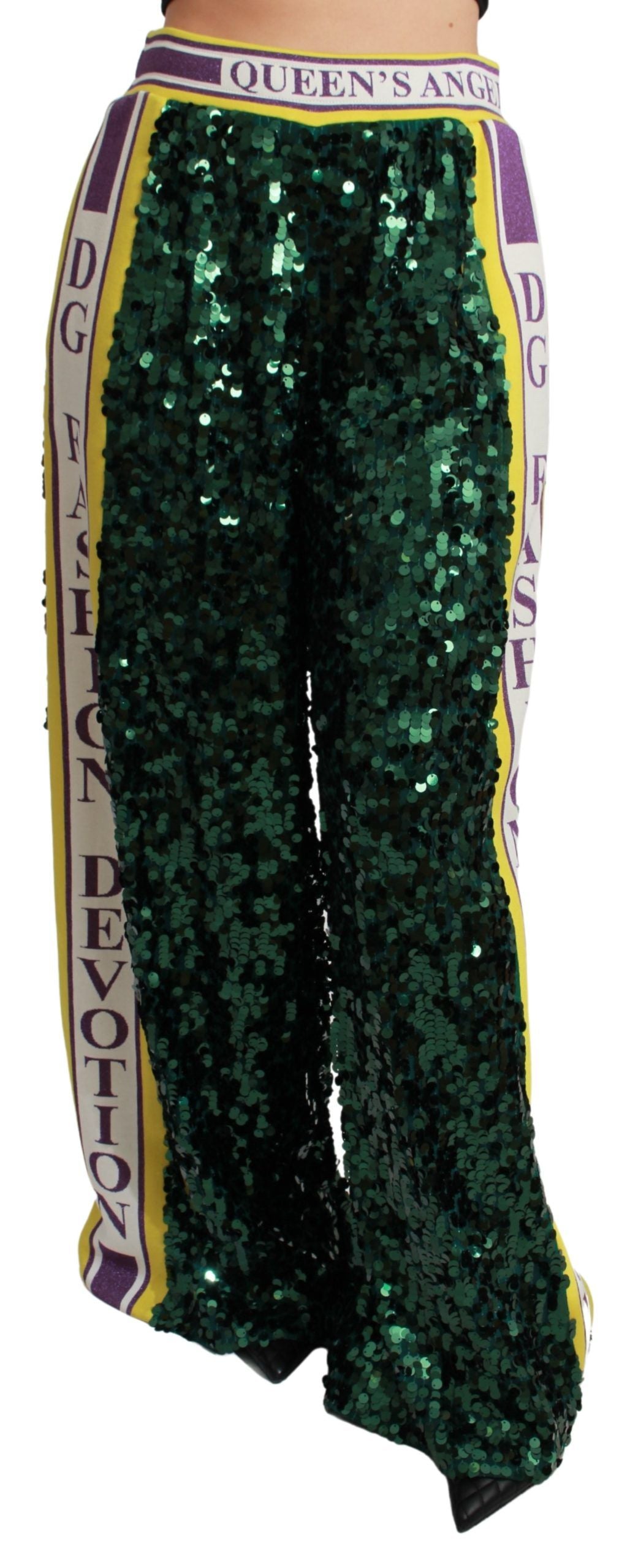 Dolce & Gabbana Green Sequin Trousers Queens Angel Women's Pants