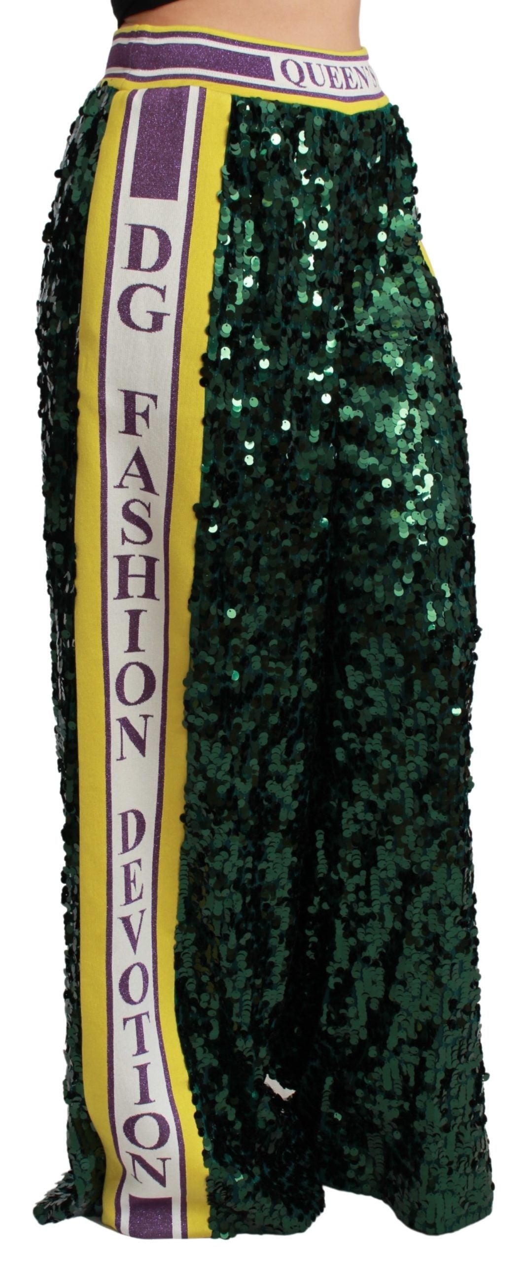 Dolce & Gabbana Green Sequin Trousers Queens Angel Women's Pants