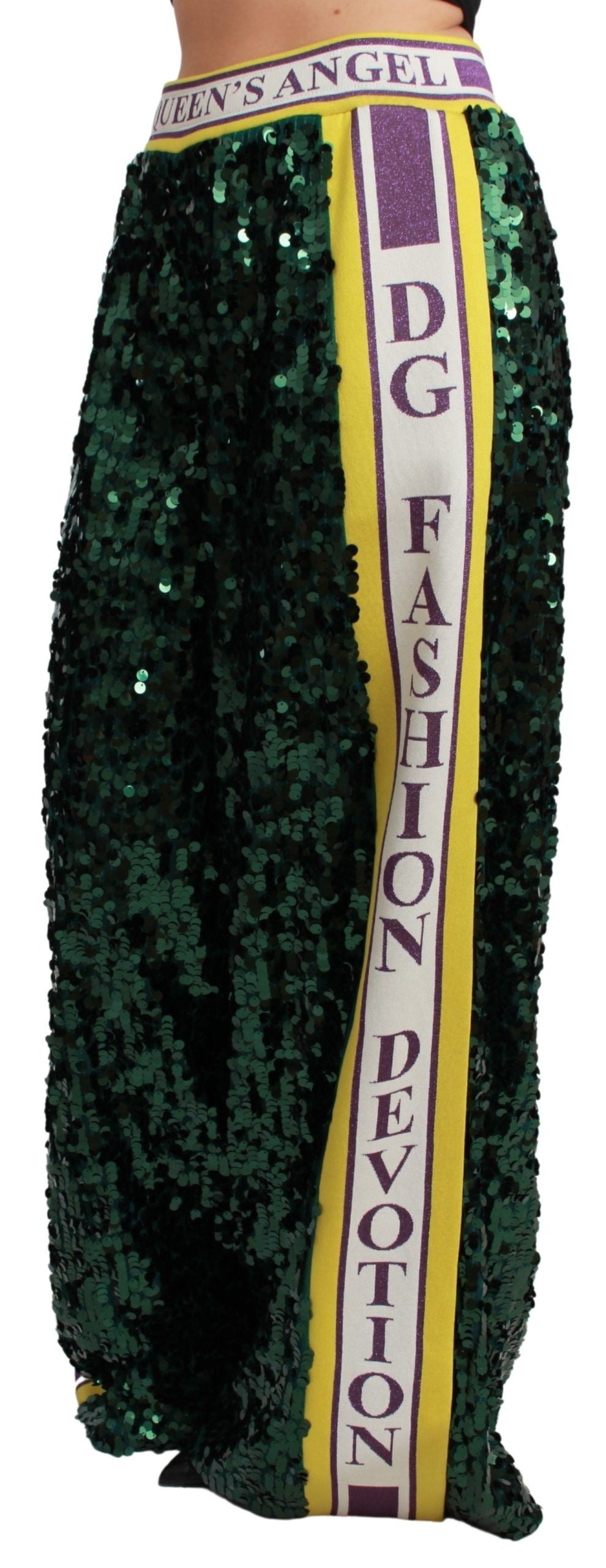 Dolce & Gabbana Green Sequin Trousers Queens Angel Women's Pants