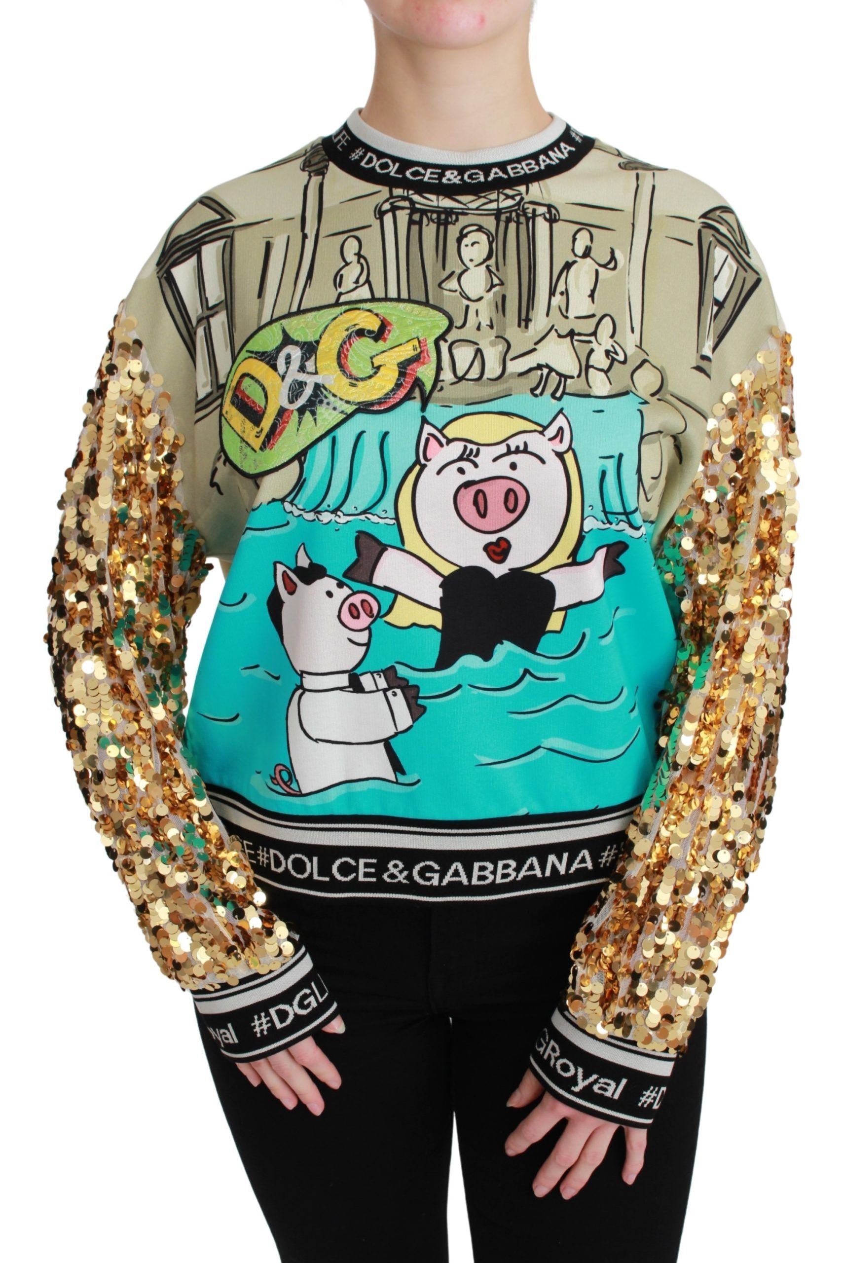 Dolce & Gabbana Chic Multicolor Motive Sequined Women's Sweater