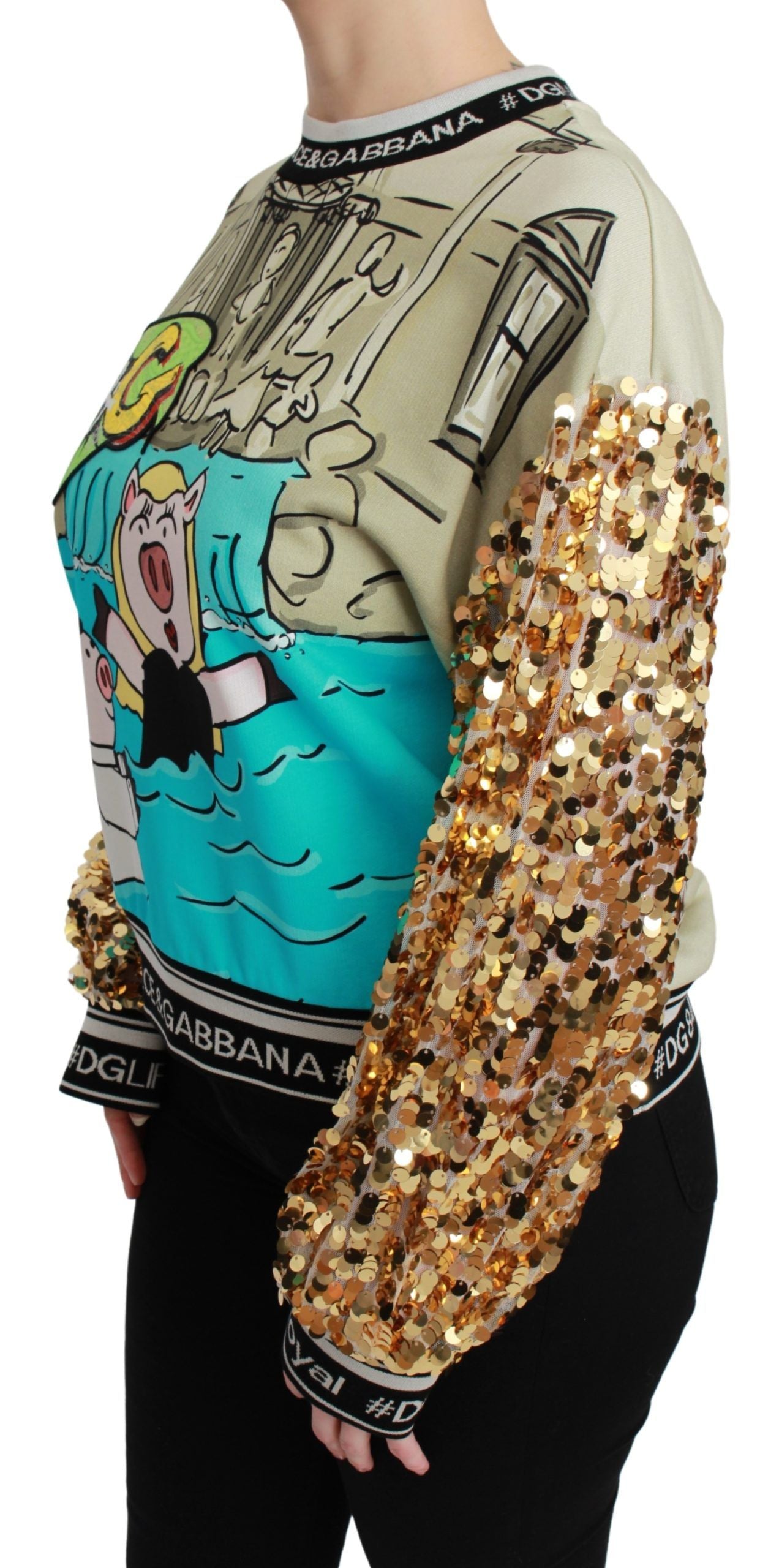 Dolce & Gabbana Chic Multicolor Motive Sequined Women's Sweater