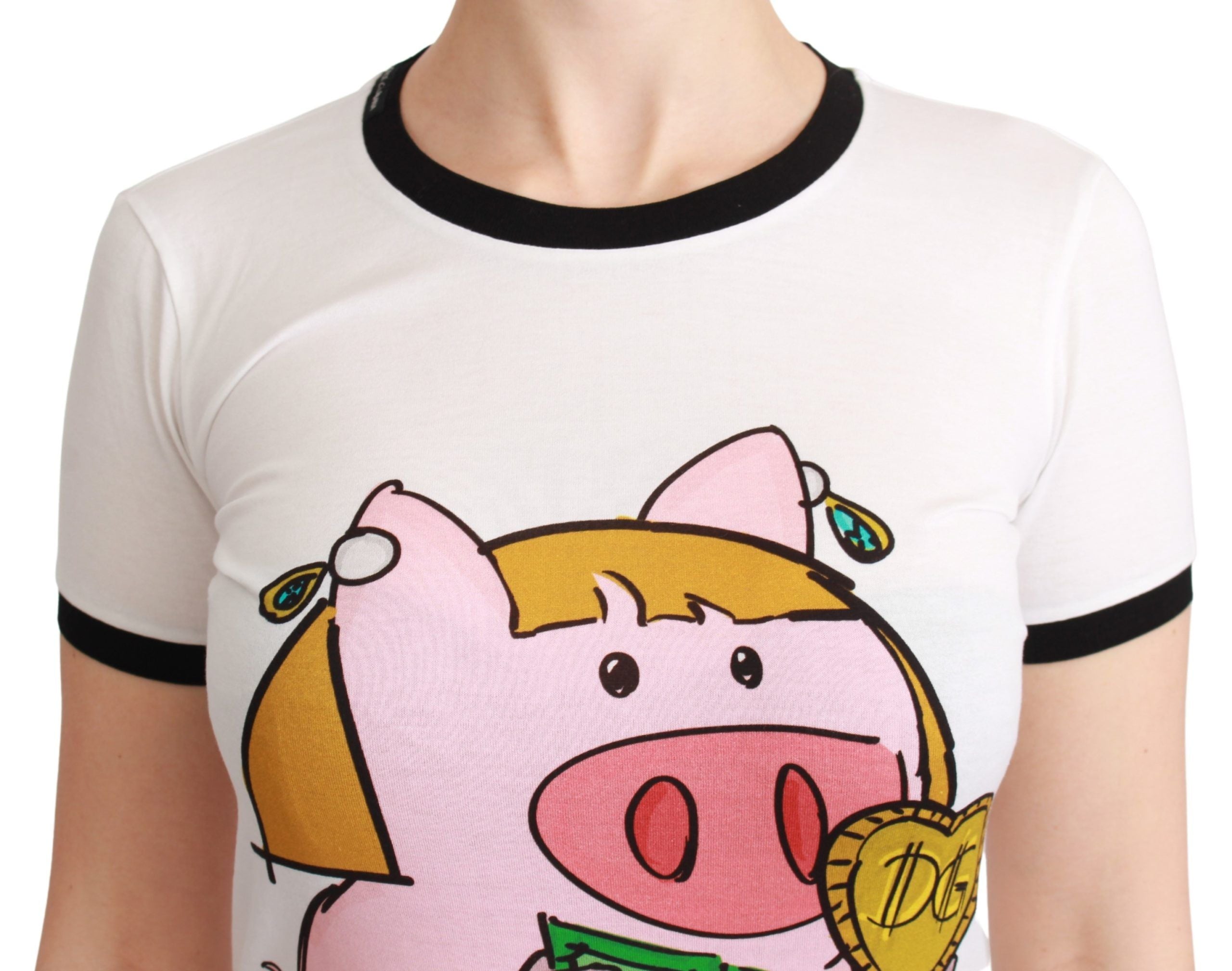 Dolce & Gabbana White YEAR OF THE PIG Top Cotton Women's T-shirt
