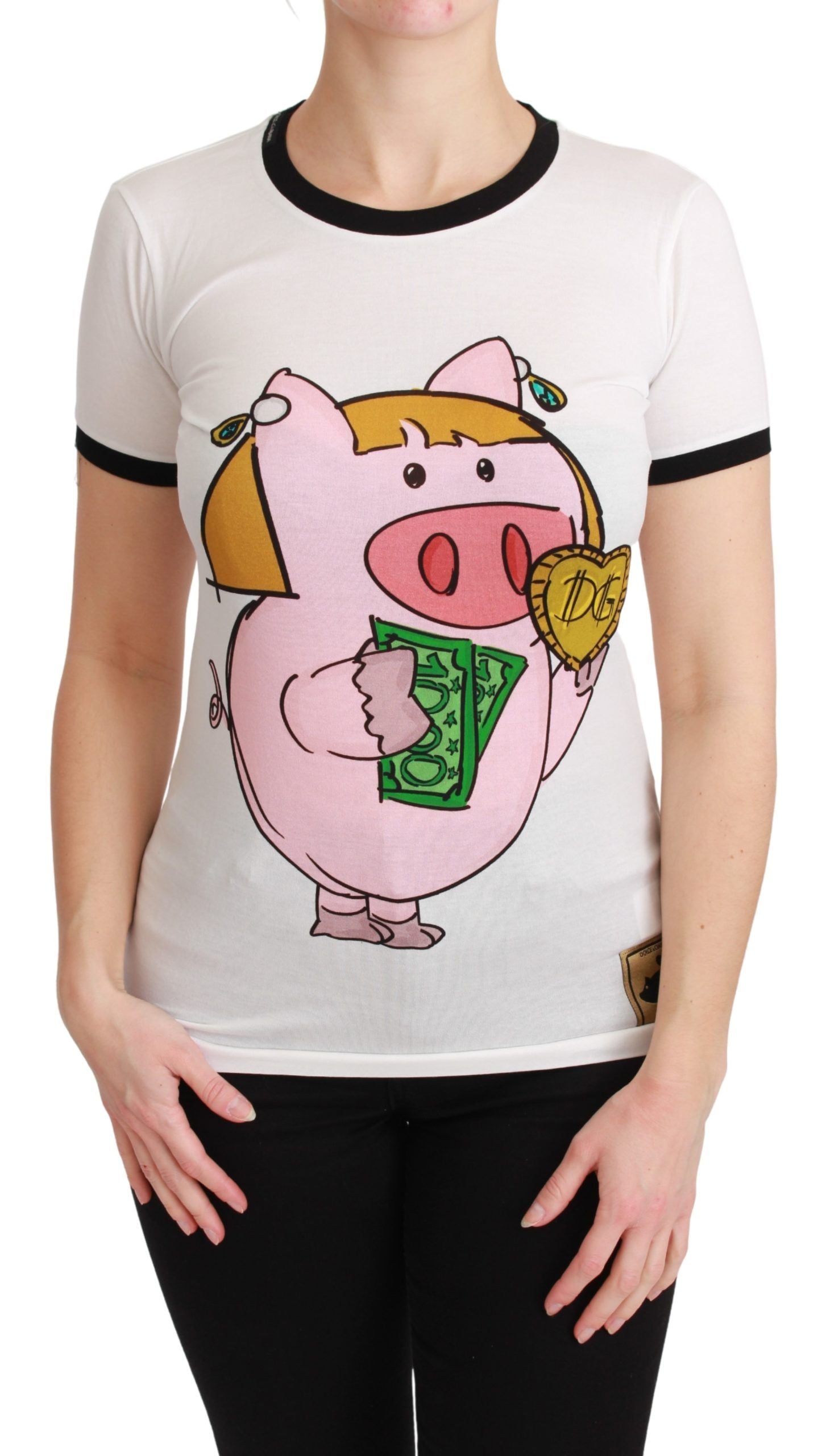 Dolce & Gabbana White YEAR OF THE PIG Top Cotton Women's T-shirt
